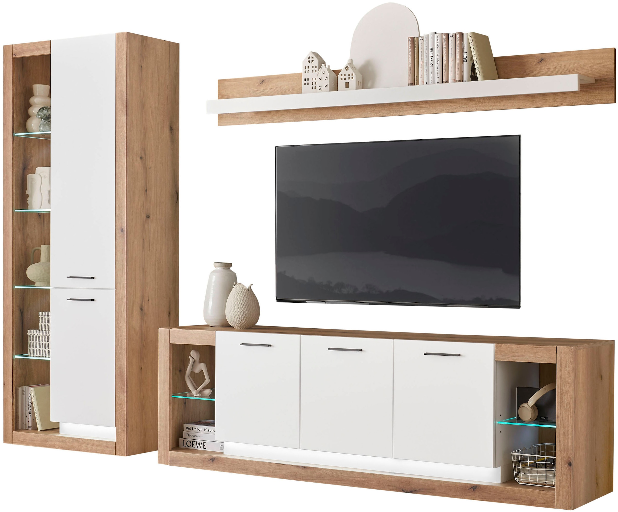 INOSIGN Wohnwand »Brixen, moderne Anbauwand, Wohnzimmer-Set, Eiche Evoke De günstig online kaufen