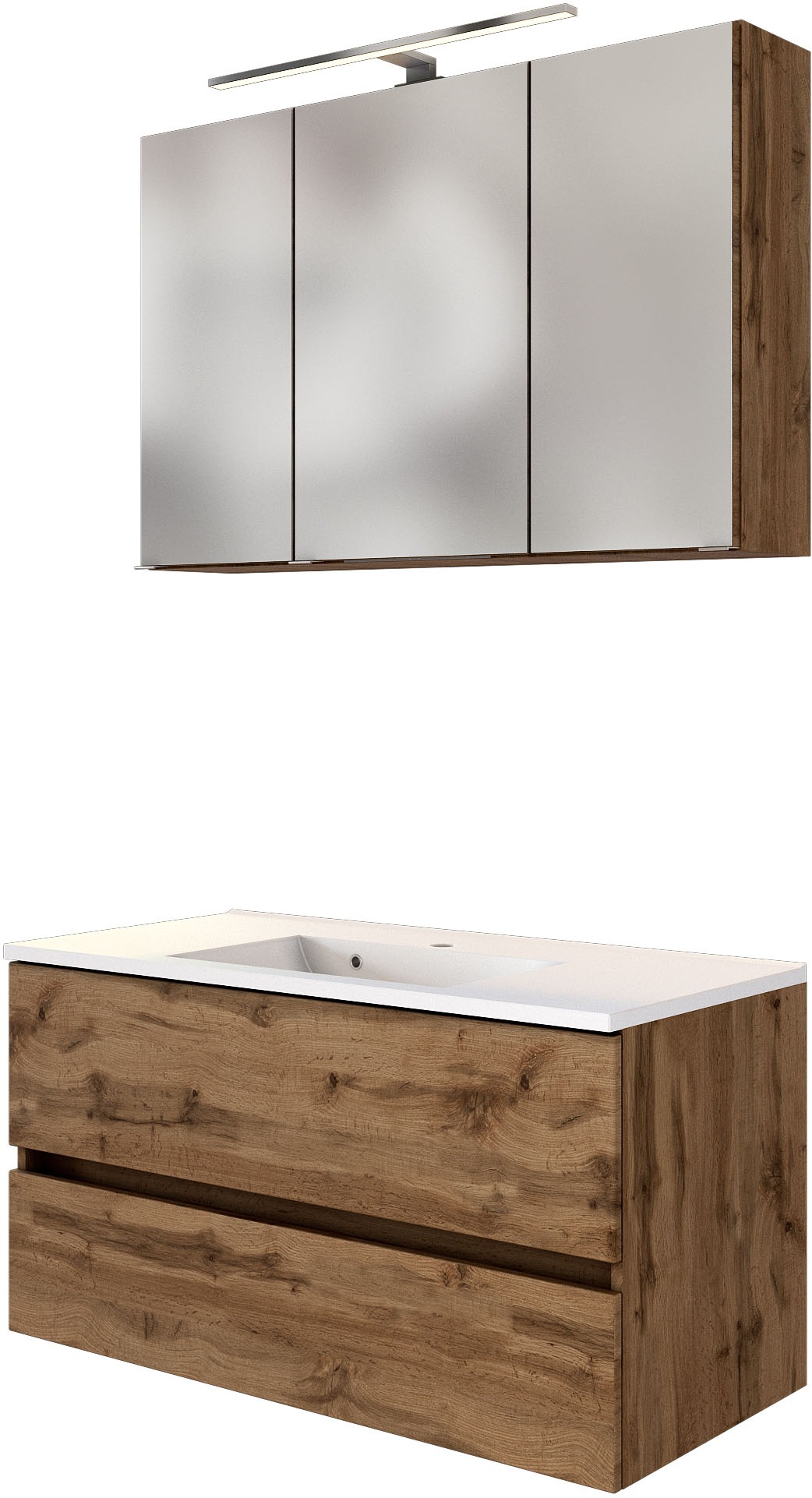 welltime Badmöbel-Set »Welltime Möbel Baabe Waschtisch-Set 3tlg. oder 5tlg.«, (5 St.), gedämpfte Scharniere und Softclose-Funktion, inklusive LED-Beleuchtung