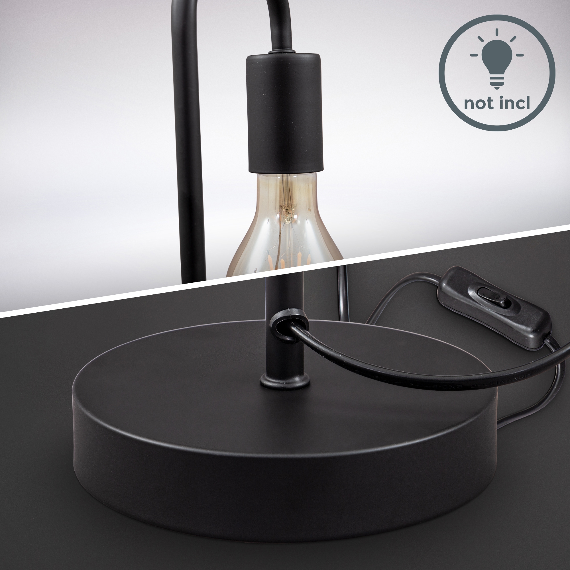 B.K.Licht Tischleuchte »BK_TL1381 Retro Tischlampe, Gebogen, Matt-Schwarz, E27«, 1 flammig, Leuchtmittel E27 | ohne Leuchtmittel, Kabel mit Schalter, Metall, Runde Leselampe