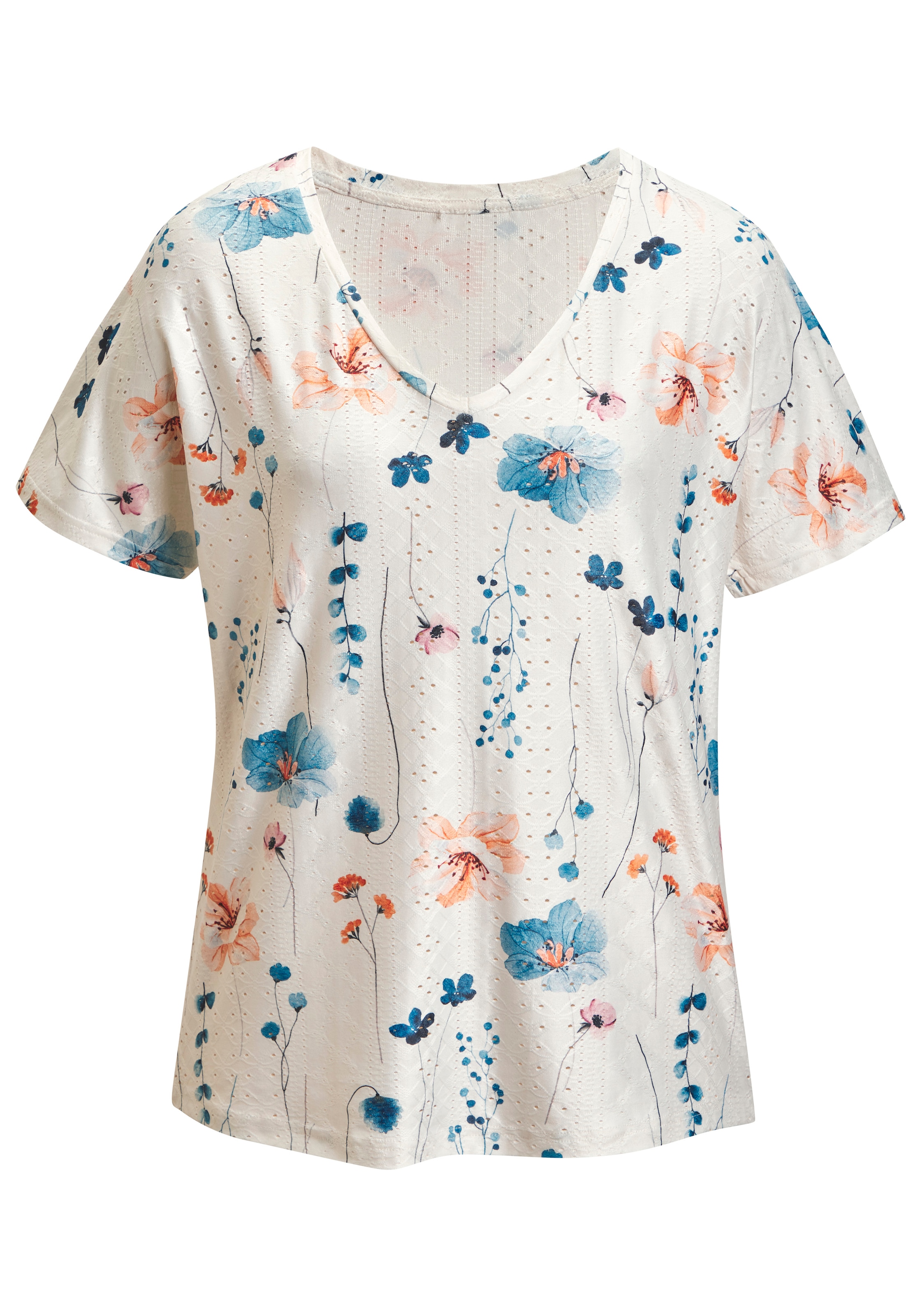 Vivance Kurzarmshirt »aus recyceltem Material« bügelfreie Qualität mit Ajourstruktur