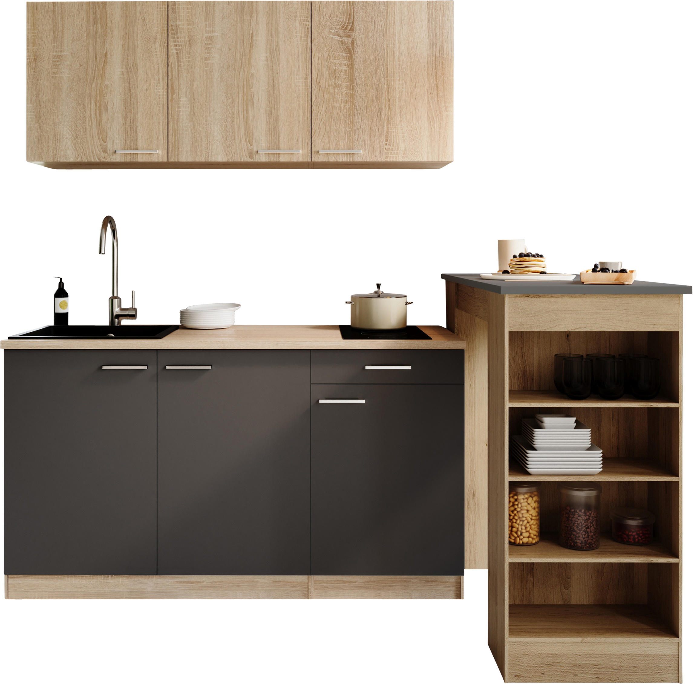 RESPEKTA Pantryküche »Ingrid, inkl. Tresentisch« zerlegt, wahlweise mit Kühlschrank, Soft-Close-Funktion, Breite 150 cm