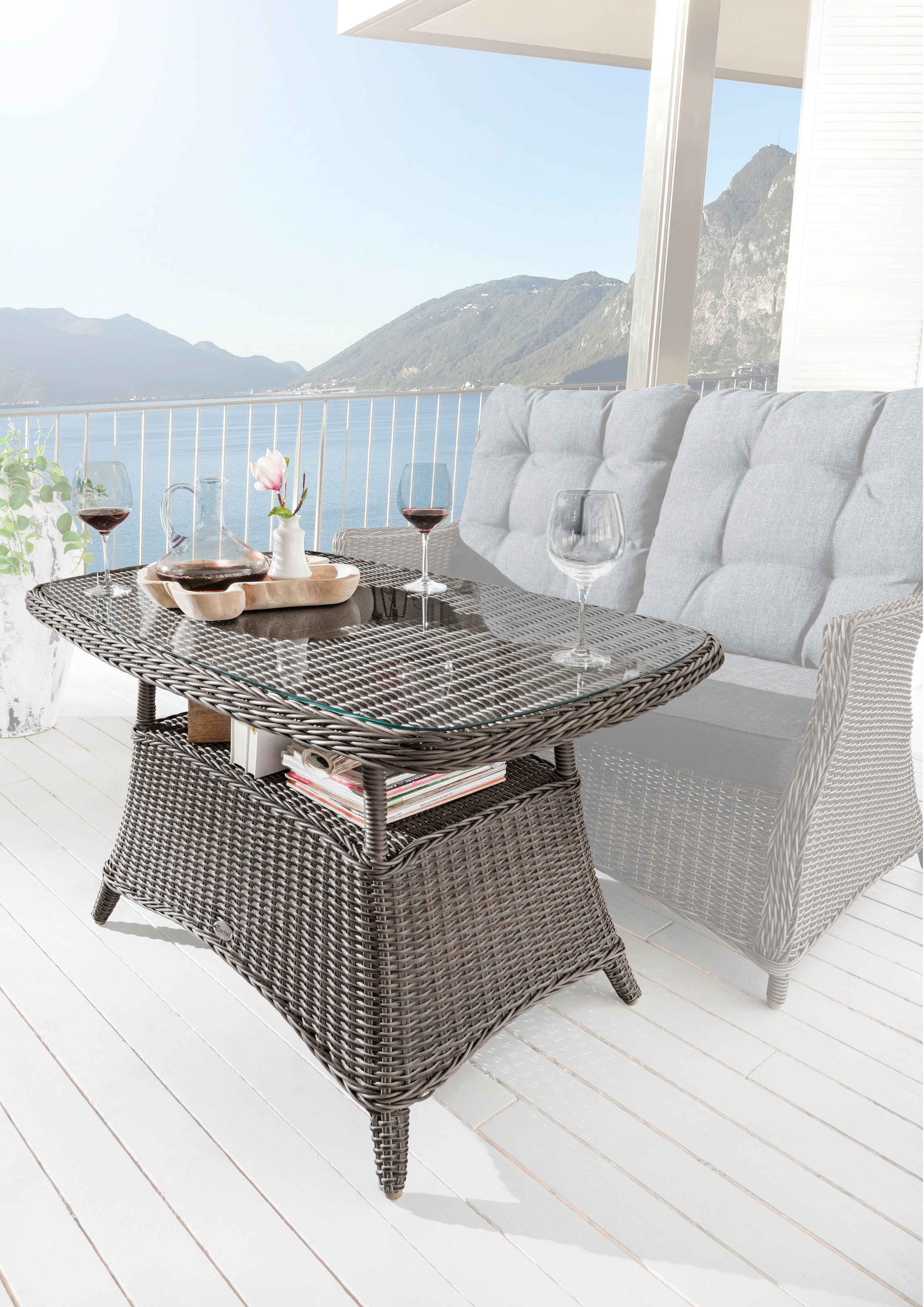 Gartentisch »CASA MERANO«, Polyrattan, 120x77x66cm, mit aufgelegter Glasplatte