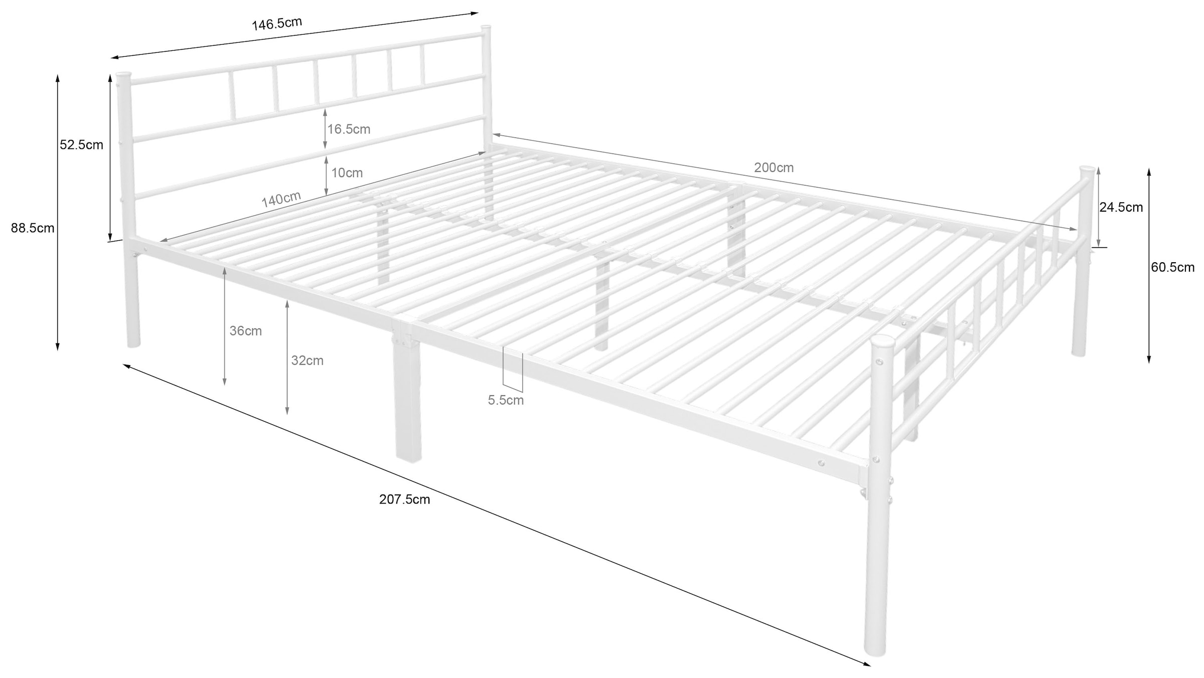 OTTO home Metallbett »Amrum Bett Bettgestell Bettrahmen Einzelbett Doppelbett Stahlbett« 2m Länge und in 4 Breiten wählbar - 90, 140, 160, 180 cm,  Schlafzimmerbett inkl. 26 Lattenroste zum Schutz der Matratze