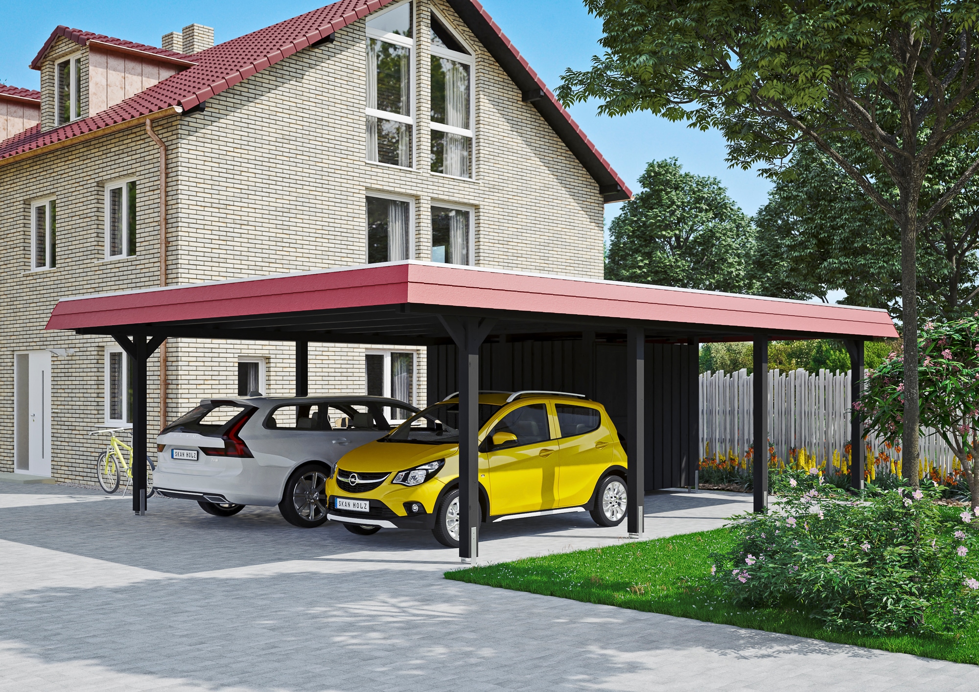 Skanholz Doppelcarport »Wendland«, Holz, 550 cm, Anthrazit, rote Blende