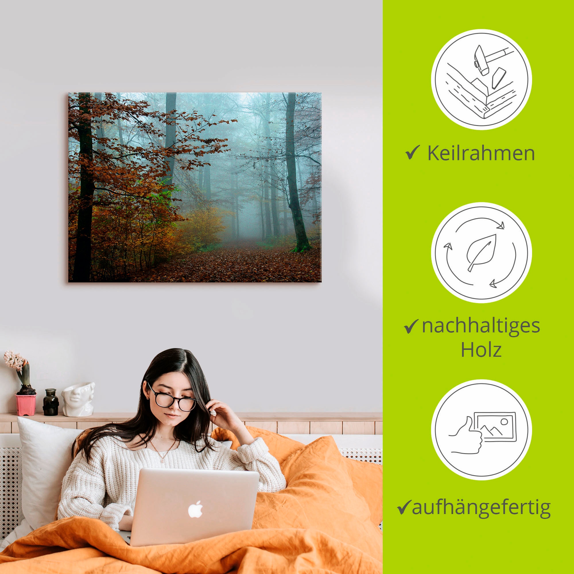 Artland Wandbild »Nebel im Herbstwald«, Wald, (1 St.), als Leinwandbild, Poster, Wandaufkleber in verschied. Größen
