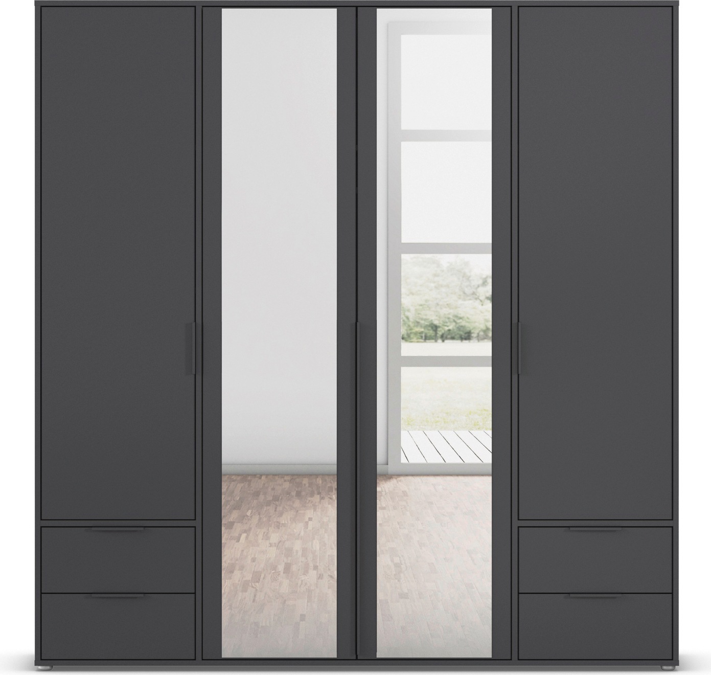 rauch Drehtürenschrank »Kleiderschrank Schrank Garderobe Wäscheschrank NAGATA mit Spiegel«, (in 3 verschiedenen Ausstattungen BASIC/CLASSIC/PREMIUM), und Schubladen sowie Stangengriffen TOPSELLER MADE IN GERMANY