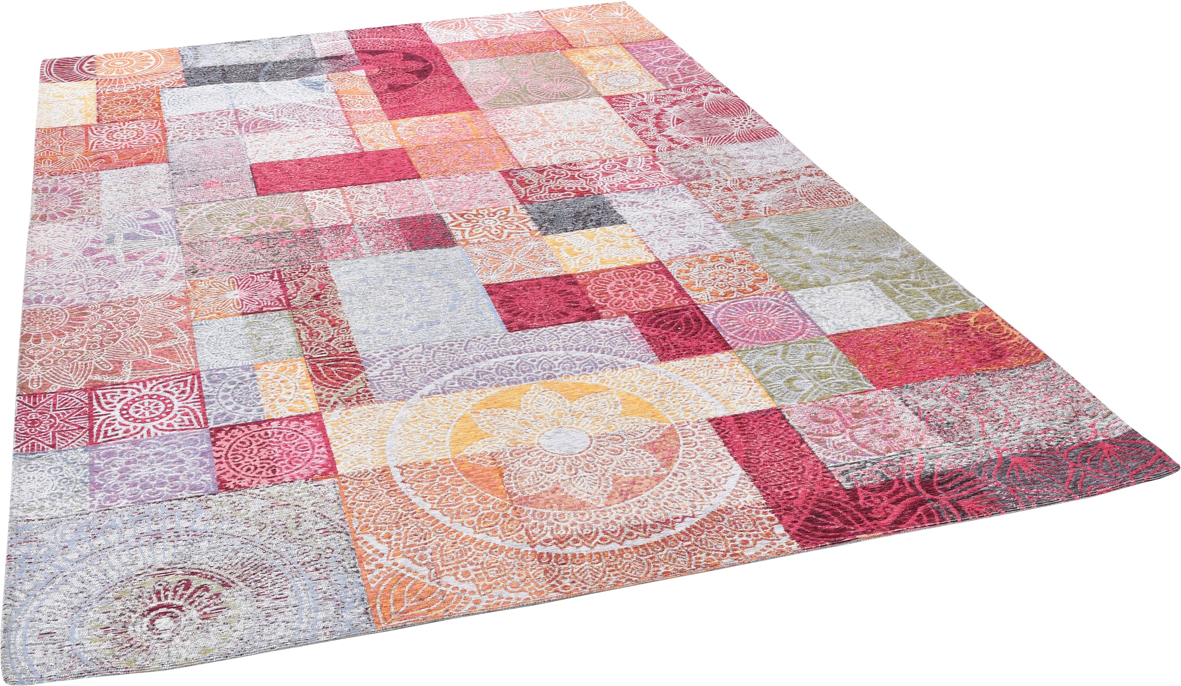 Gino Falcone Teppich »Cosima-112«, rechteckig, 3 mm Höhe, Flachgewebe, mit Chenillegarn, modernes Patchwork-Design, Ornamente