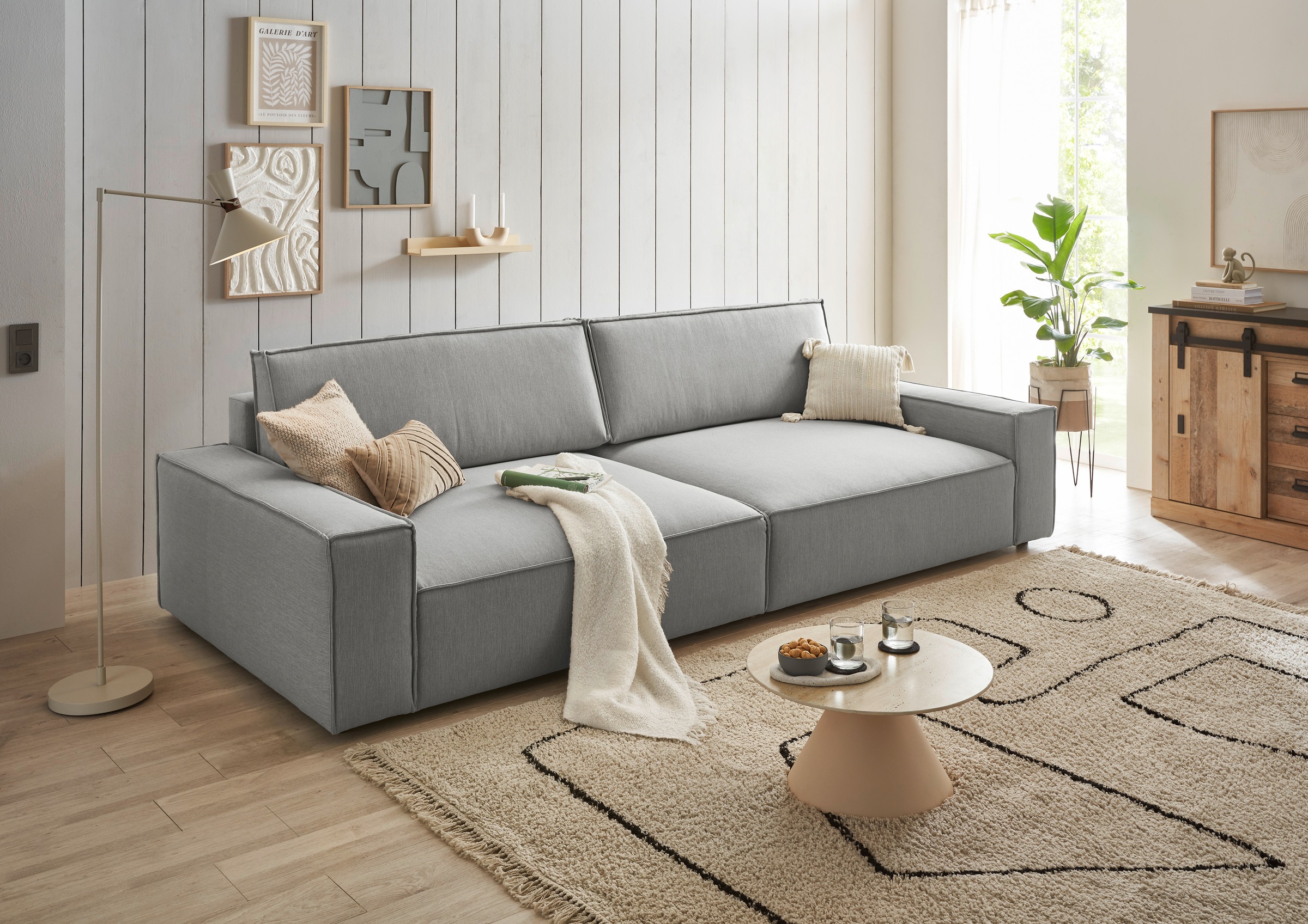 Home affaire Big-Sofa »NEU: SHERWOOD XXL, Big-Sofa (316cm), extra tiefe Sitzfläche 95 cm«, bequemer Sitzkomfort, Cord u. Leinenoptik, Kedernaht