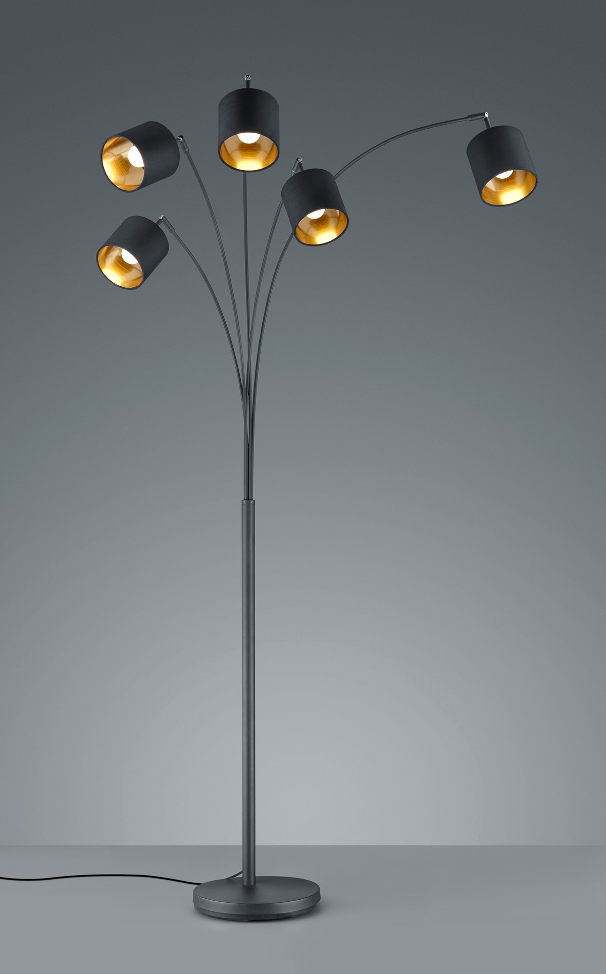 REALITY Leuchten Stehlampe »TOMMY, Bogenleuchte 5-flammig, exkl 5x E14 max 28W, mit Fussschalter« E14 1 Stk. warmweiß - kaltweiß Stehlampe Wohnzimmer mit Stoffschirmen und verstellbaren Spots