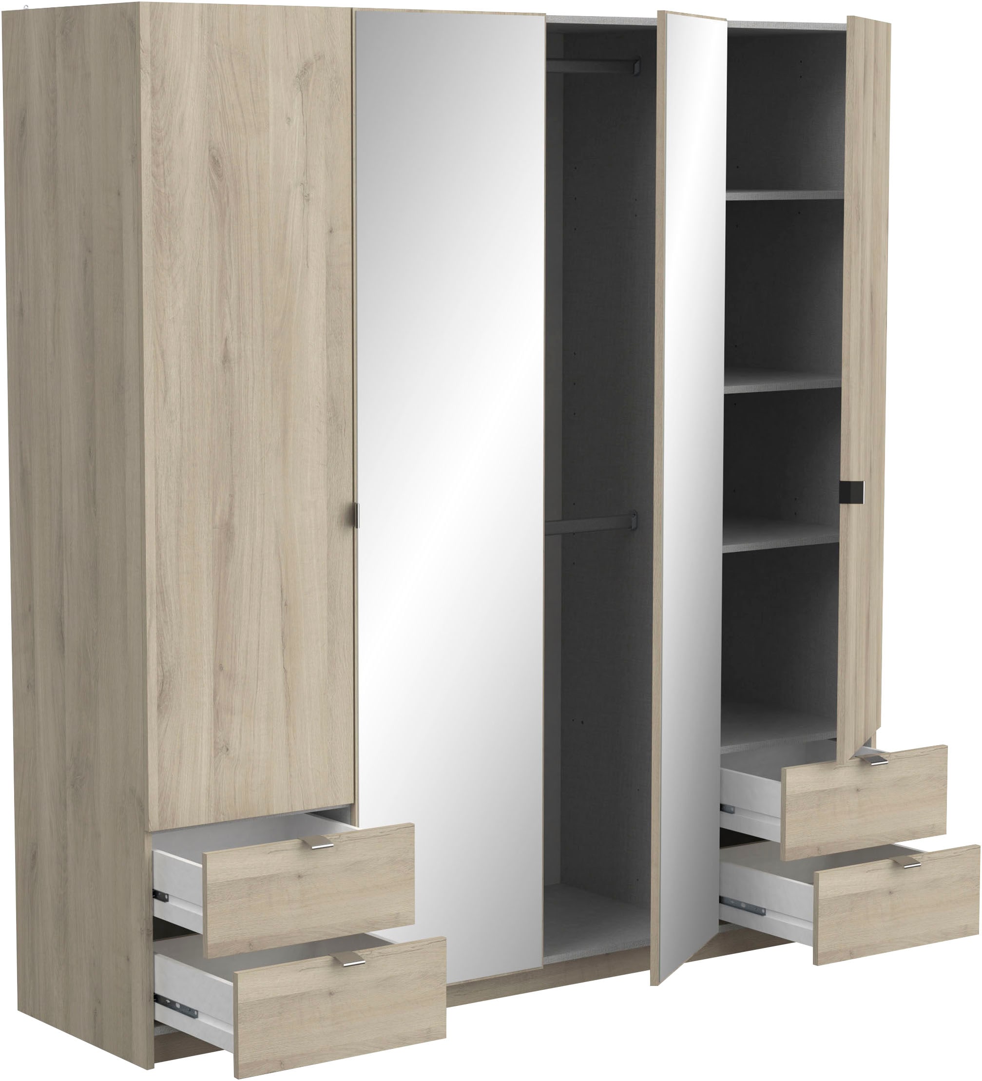 Demeyere GROUP Kleiderschrank »Mellie, 2 Spiegel, 4 Schubladen, 36 Regale, 2 Kleiderstangen«, (H/B/ T ca. 191/180/52cm), maximaler Stauraum, Made in France