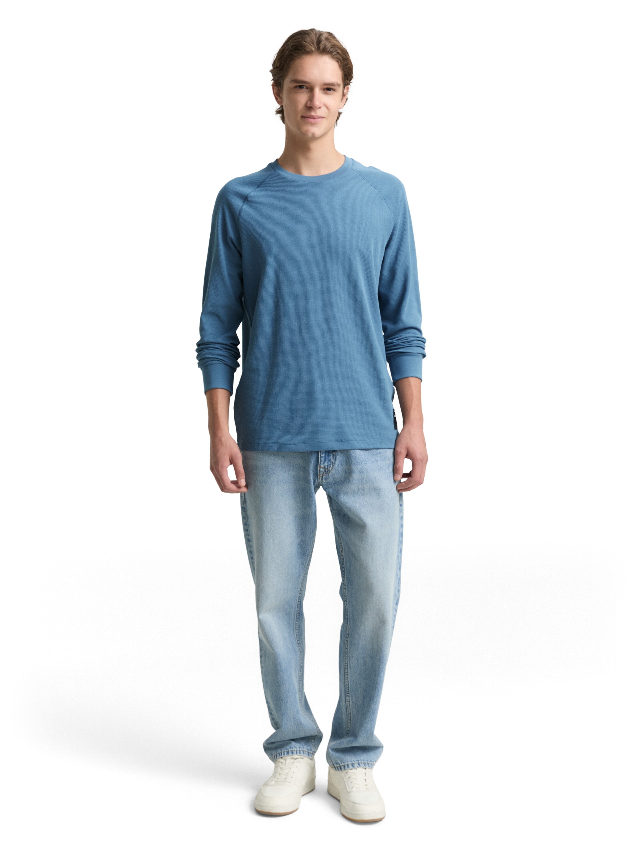 TOM TAILOR Denim Rundhalsshirt mit Logo Stickerei