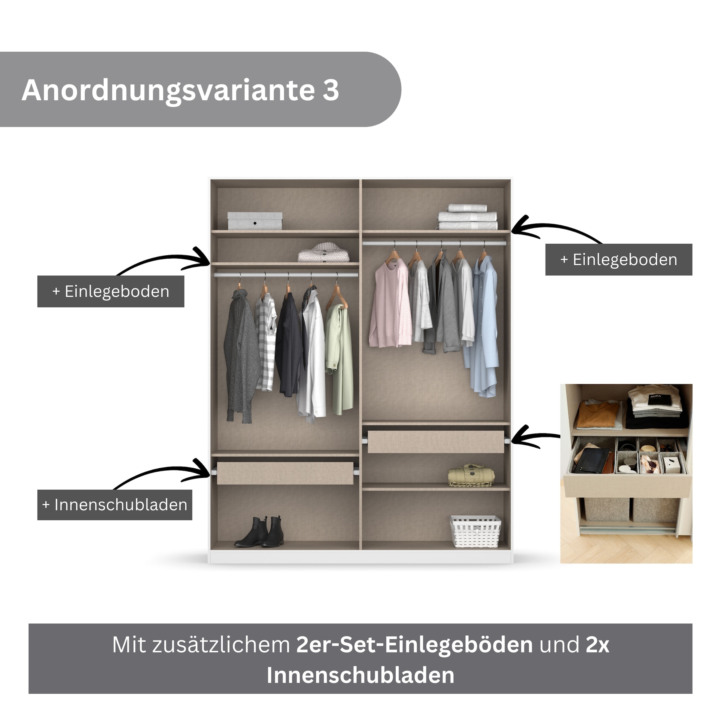 rauch Drehtürenschrank »Kleiderschrank Schrank Garderobe KOLUNA mit Glastüren und Spiegel«, inkl. 2 Innenschubladen sowie extra Einlegeböden MADE IN GERMANY
