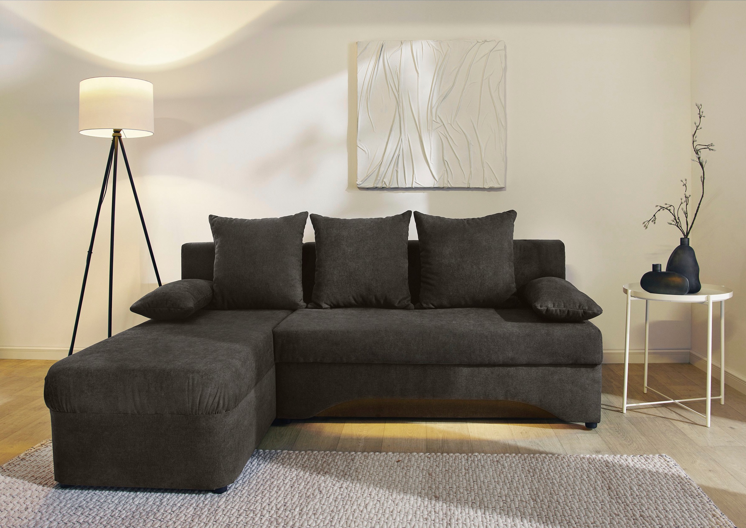 Jockenhöfer Gruppe Ecksofa »Starlight, L-Form, mit dimmbarer LED-Beleuchtung«, Gästebettfunktion; Stauraum/Bettkasten, mit Kissen