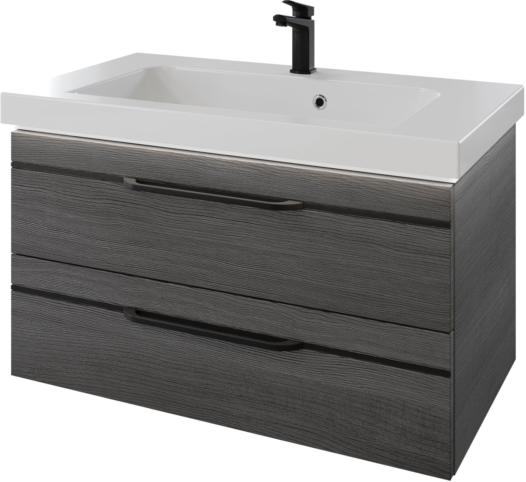 Saphir Badmöbel-Set »Balto 2-teilig Mineralmarmor-Waschtisch mit LED-Spiegel, Waschplatz«, (2 St.), 92 cm breit, mit 2 Schubladen, Badschrank inkl. Schubladendämpfer