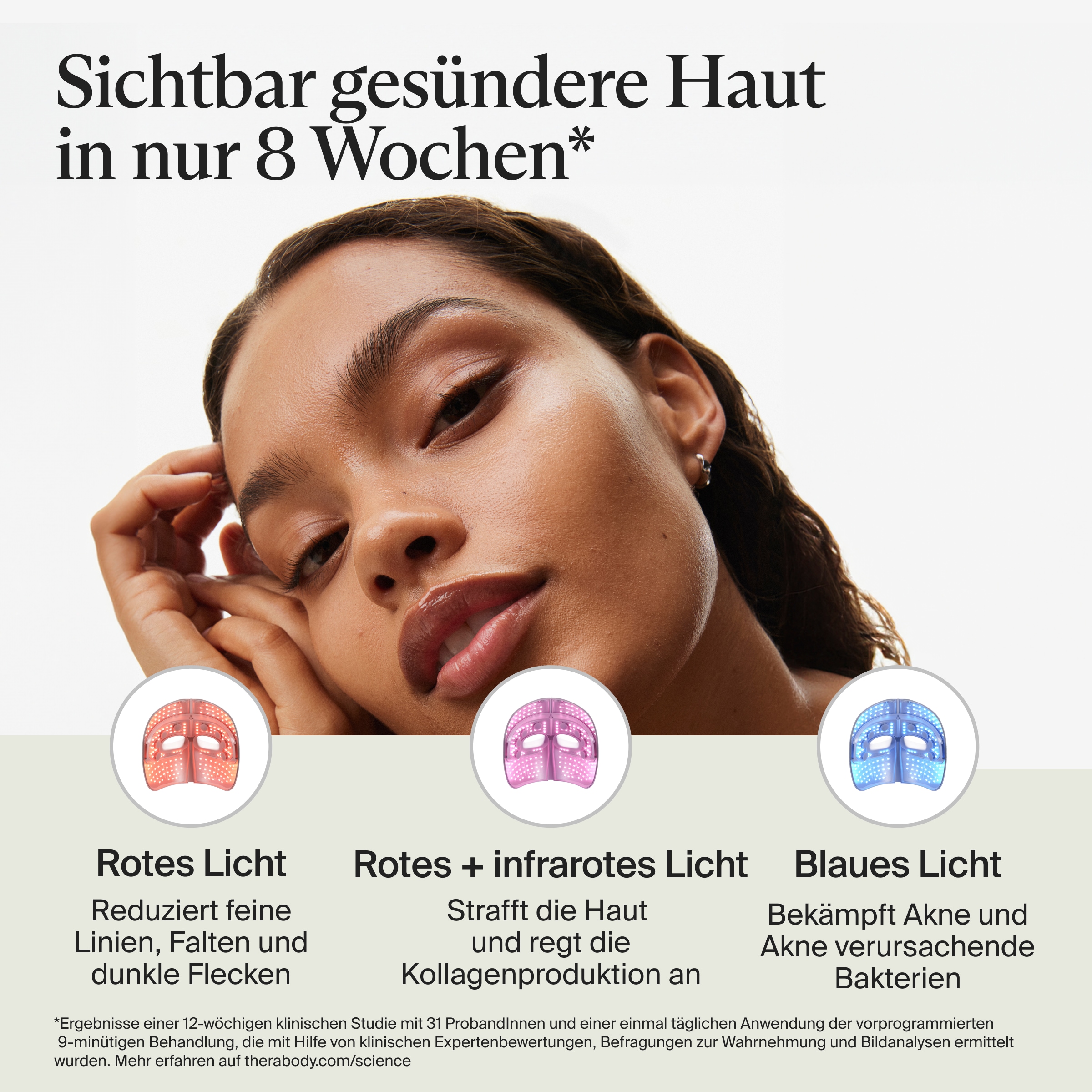 Therabody LED-Gesichtsmaske »TheraFace Mask Glo LED-Hautpflegemaske mit Massagefunktion« Verbesserung der Hautstruktur, klinisch erwiesene Vorteile