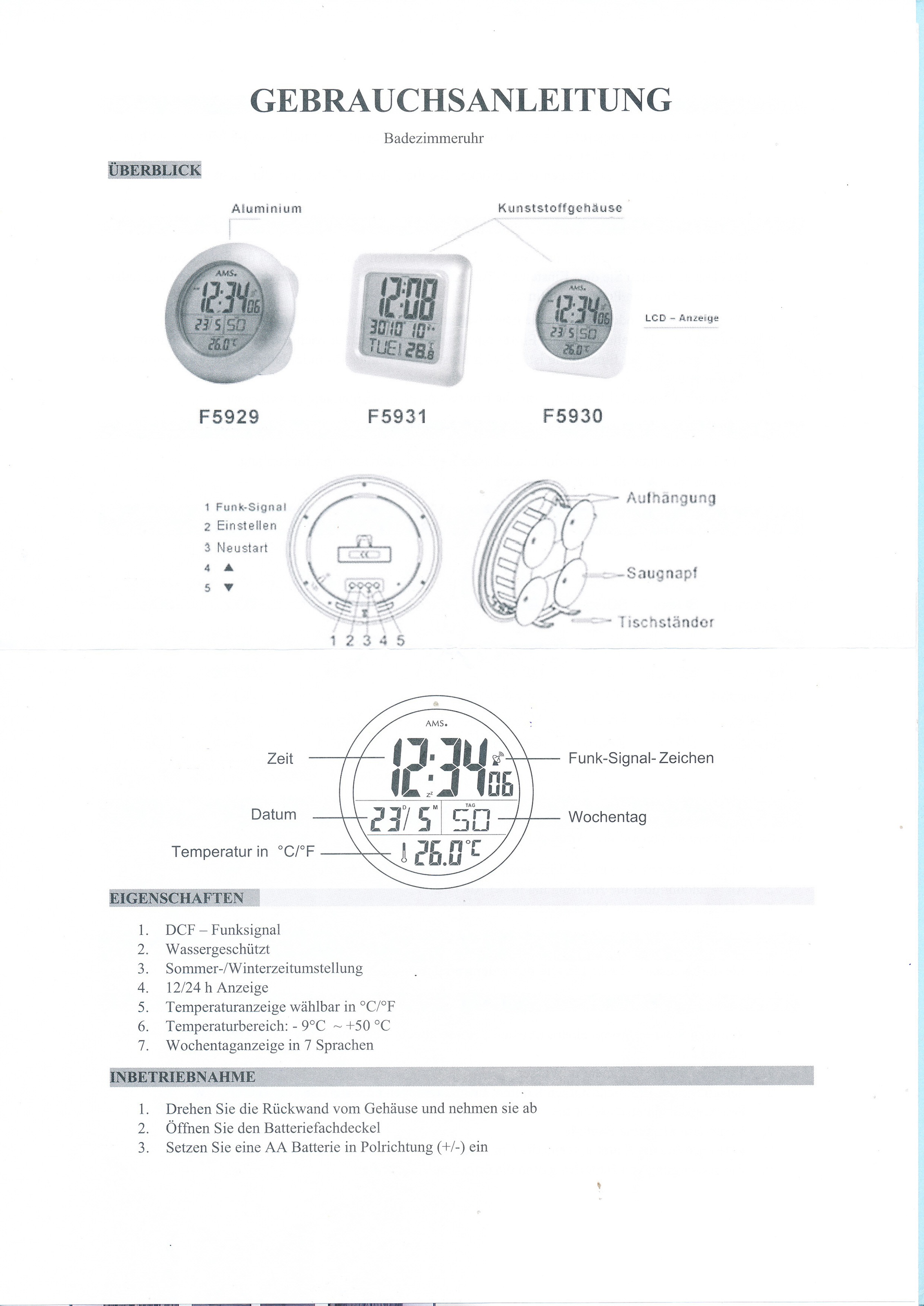 AMS Funkwanduhr »F5929« Quarzuhr,Datum,Wohnzimmer,Esszimmer,Küche,Arbeitszimmer,Büro,Flur