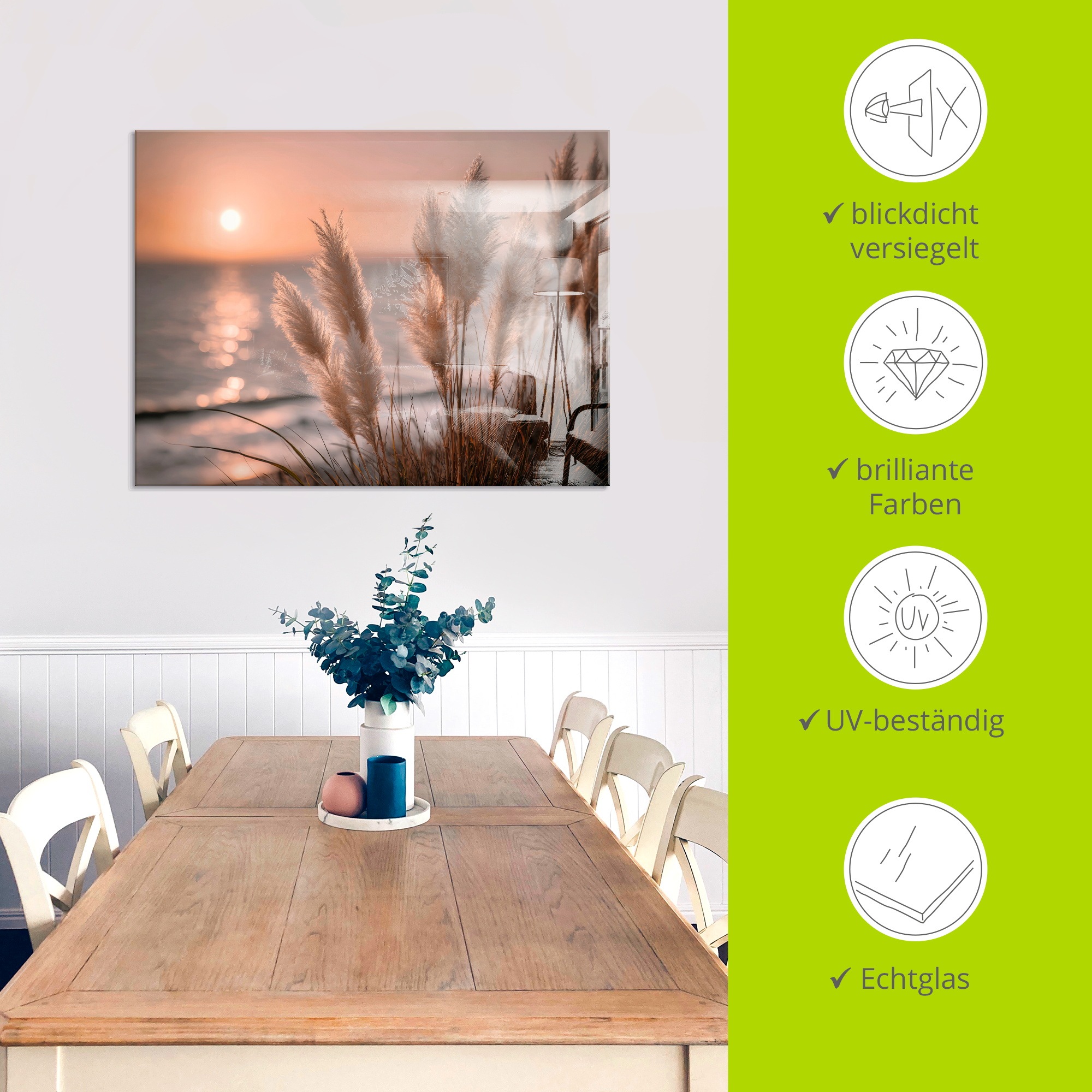 Artland Glasbild »Küstenträume im Abendwind« Gräser 1 Stk. tlg. in verschiedenen Größen