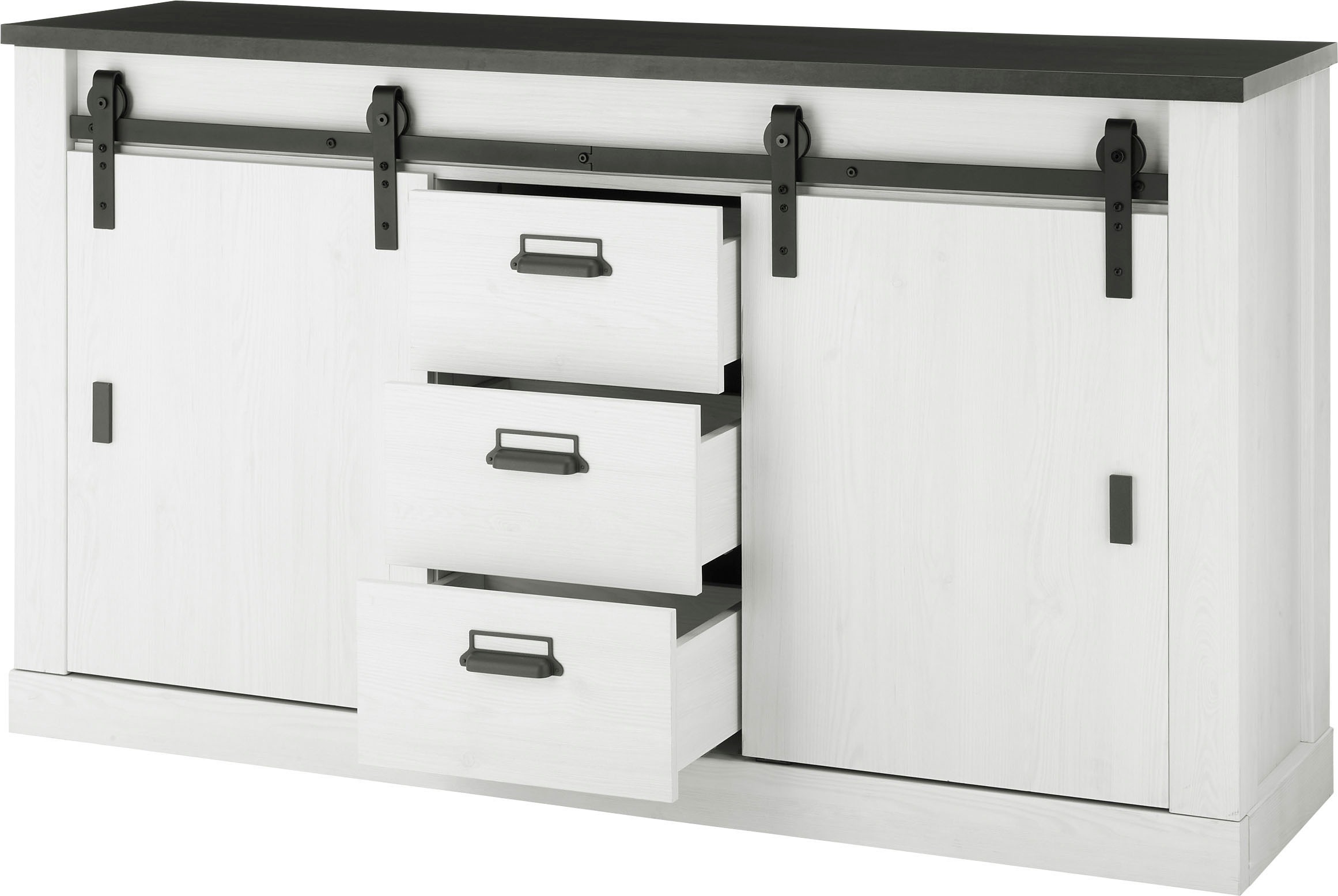 Home affaire Wohnwand »SHERWOOD«, (2 St.), Scheunentorbeschlag und Apothekergriffe aus Metall, Höhe 201 cm