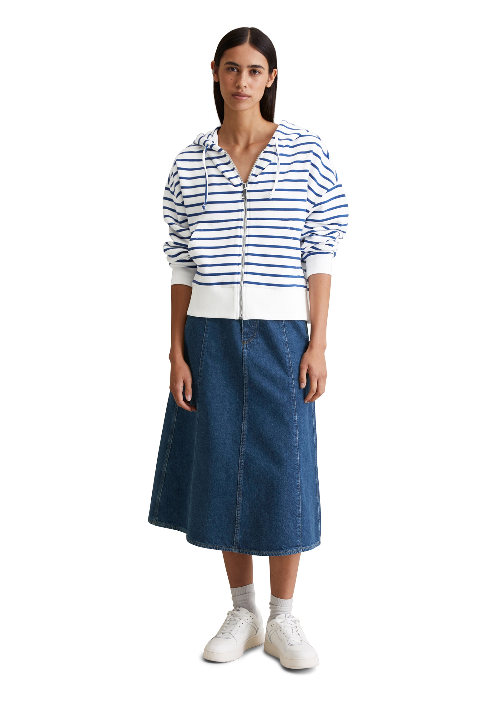 Marc O'Polo DENIM Kapuzensweatjacke, geringelt, relaxed fit, breite Bündchen