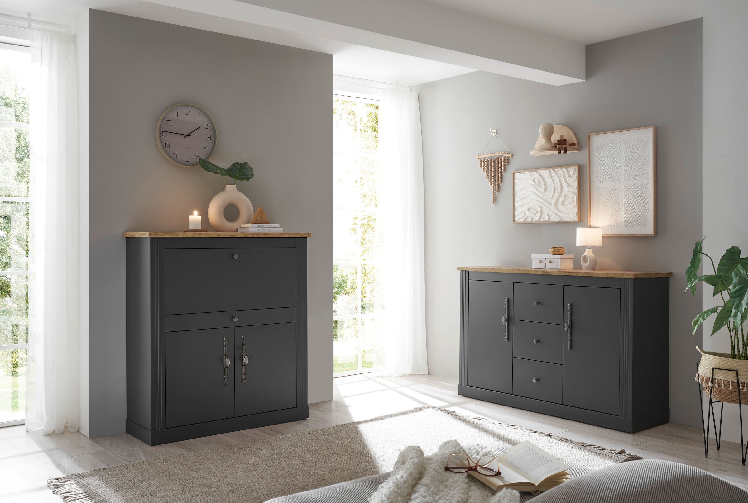 OTTO home Büromöbel-Set »Westminster, wohnliches Home-Office, Büro in zwei Farben verfügbar« Set, 2 tlg. enthält Sekretär und Sideboard im Landhausstil, mit Kabelkanal