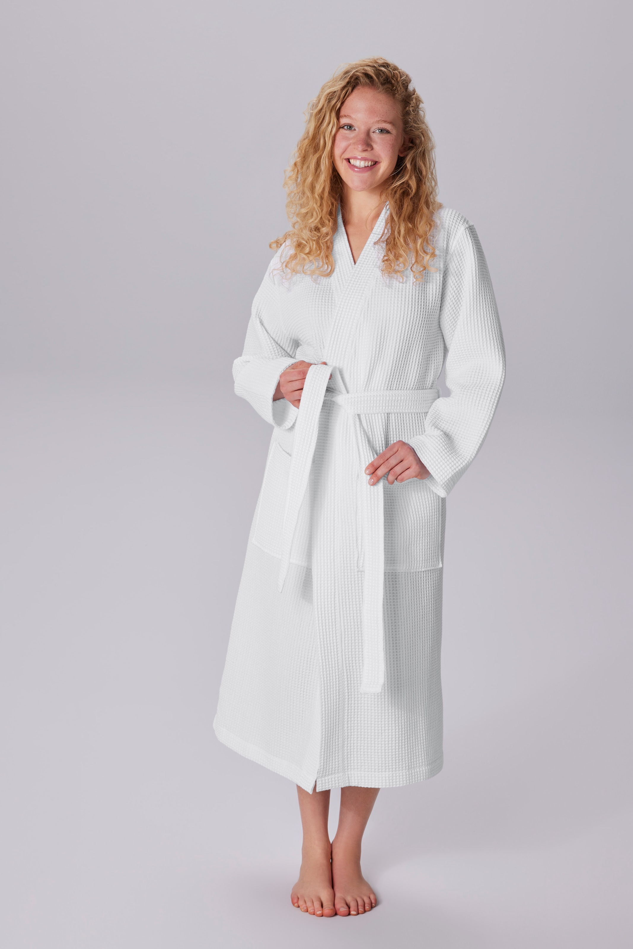 OTTO home Unisex-Bademantel »Inga, Waffelpiqué, leicht, ideal für Sauna & Spa, Hotelbademantel« 1 Stk. kleines Packmaß, Taschen, Damen & Herren, S-3XL, Morgenmantel