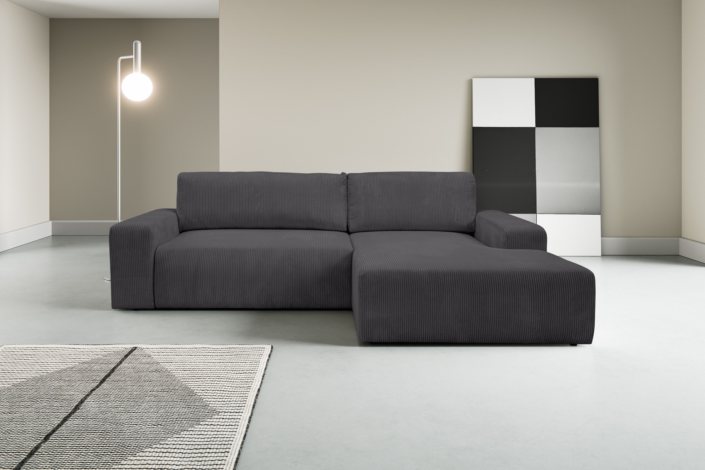 WERK2 Ecksofa »Rotterdam-L 267 x 165 cm mit Bett und Bettfunktion, bequem, Cord« Cord, L-Form, Schlaffunktion, Bettkasten