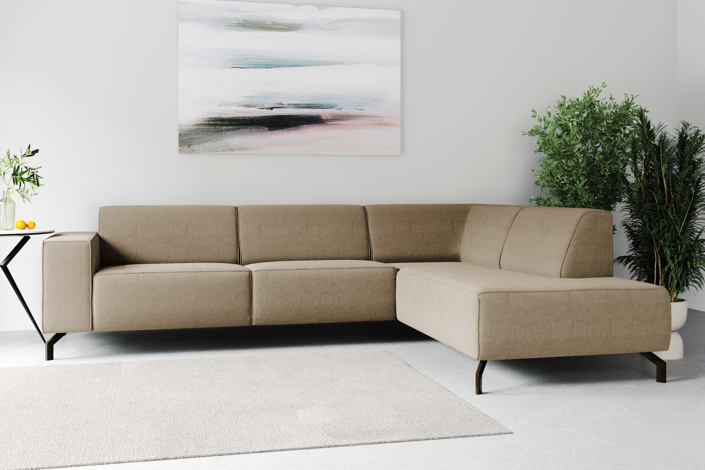 Places of Style Ecksofa Lorcan, in Lederoptik oder Strukturstoff lieferbar
