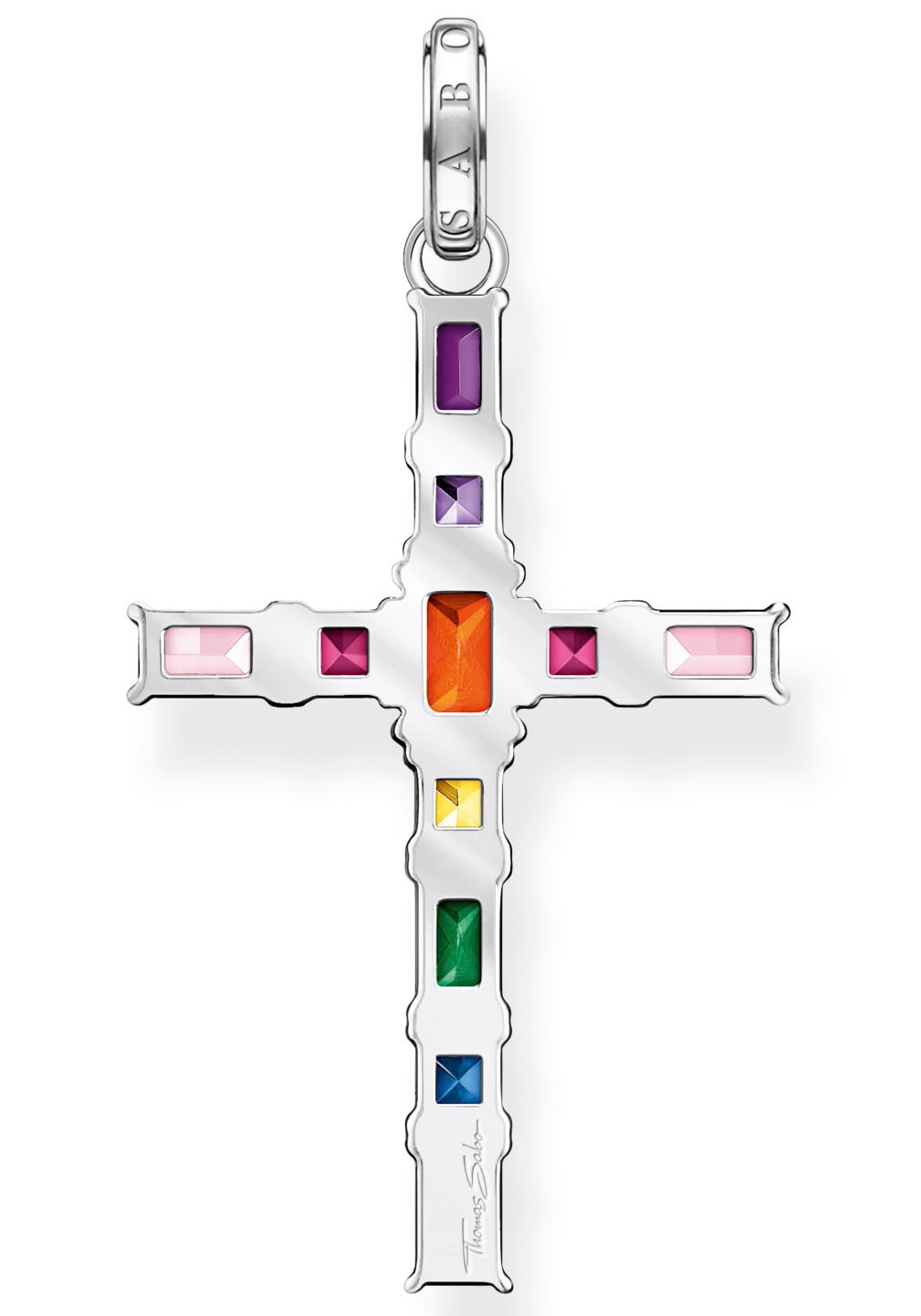 THOMAS SABO Kettenanhänger »Kreuz pinke oder bunte Steine, PE939-051-9, PE939-073-7«, mit Spinell (synth.), Zirkonia (synth.), Korund (synth.)