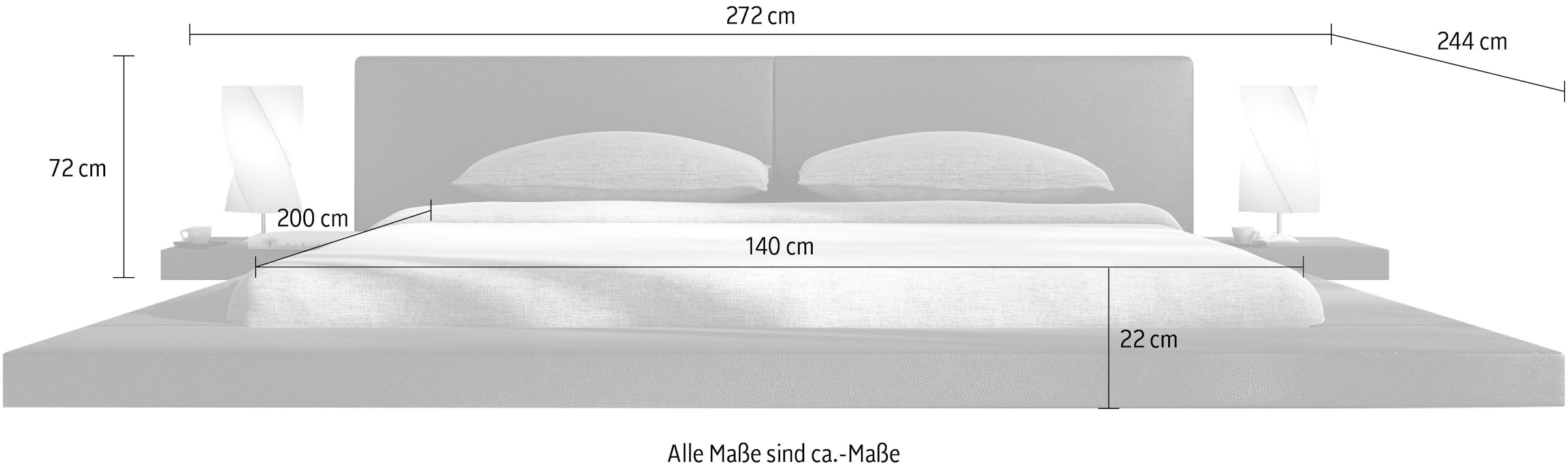 SalesFever Polsterbett, Design Bett in moderner Optik, Lounge Bett inklusive Nachttisch