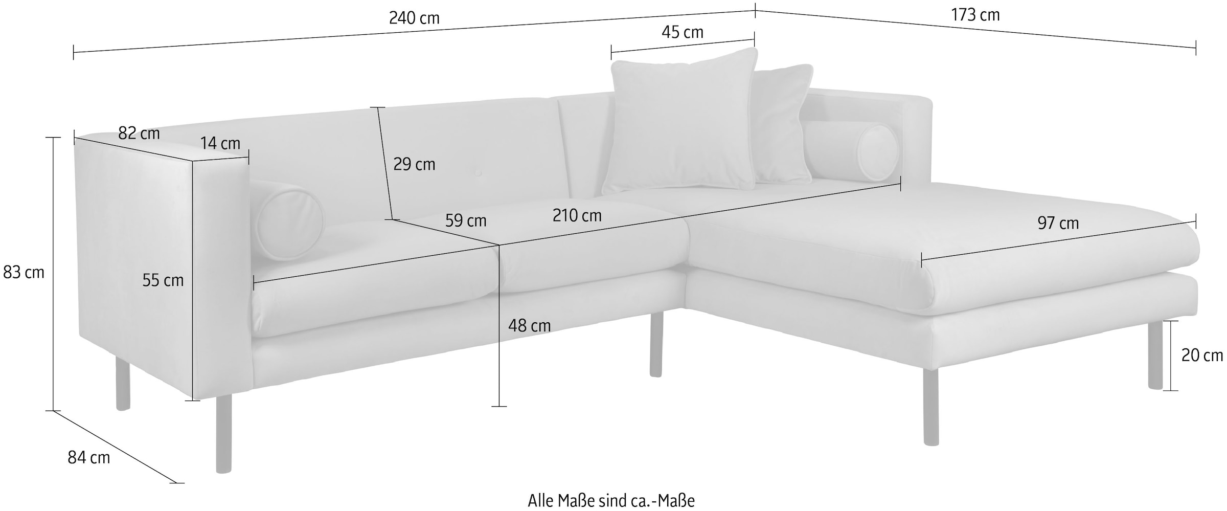 Guido Maria Kretschmer Home&Living Ecksofa »Lillibeth L-Form Designsofa, Maße B/T/H: 240/173/83 cm«, Zierkissen als Wendekissen, in Samtoptik oder Cord