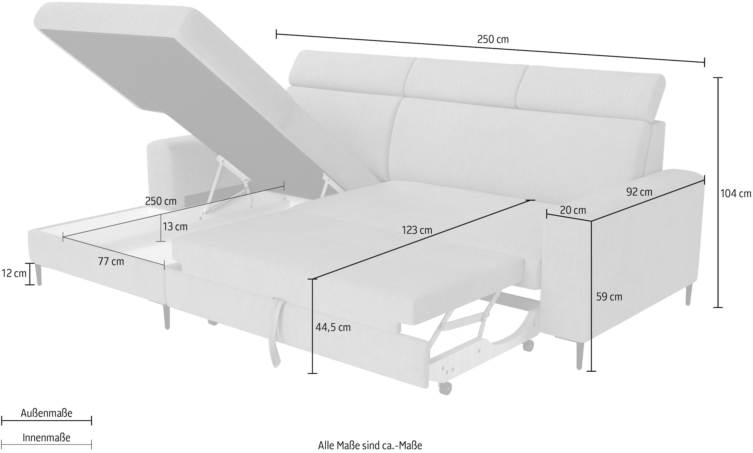 Trends by HG Ecksofa »Nizza« Schlaffunktion + Bettkasten