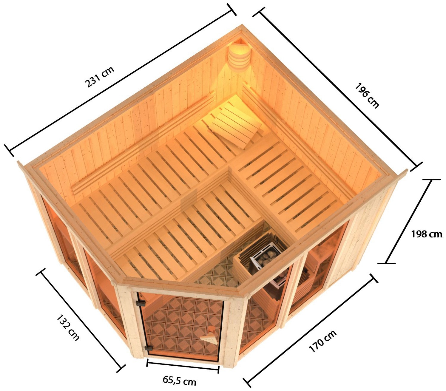Karibu Sauna »Anike 3«, 9-kW-Ofen mit integrierter Steuerung