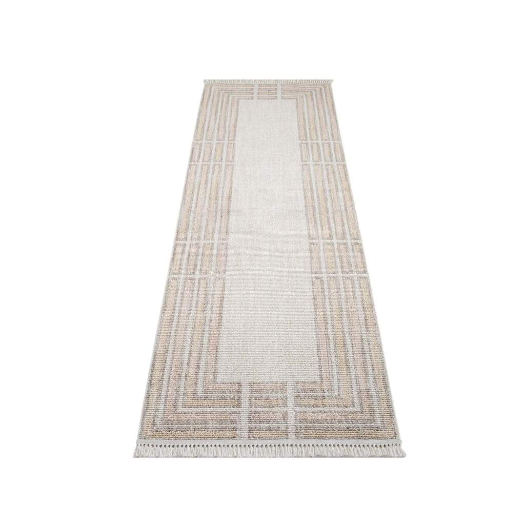 Carpet City Teppich »CLASICO 9068«, rechteckig, 11 mm Höhe, Läufer, Kurzflor, Hochtief-Muster, Boho, Fransen, Wohnzimmer
