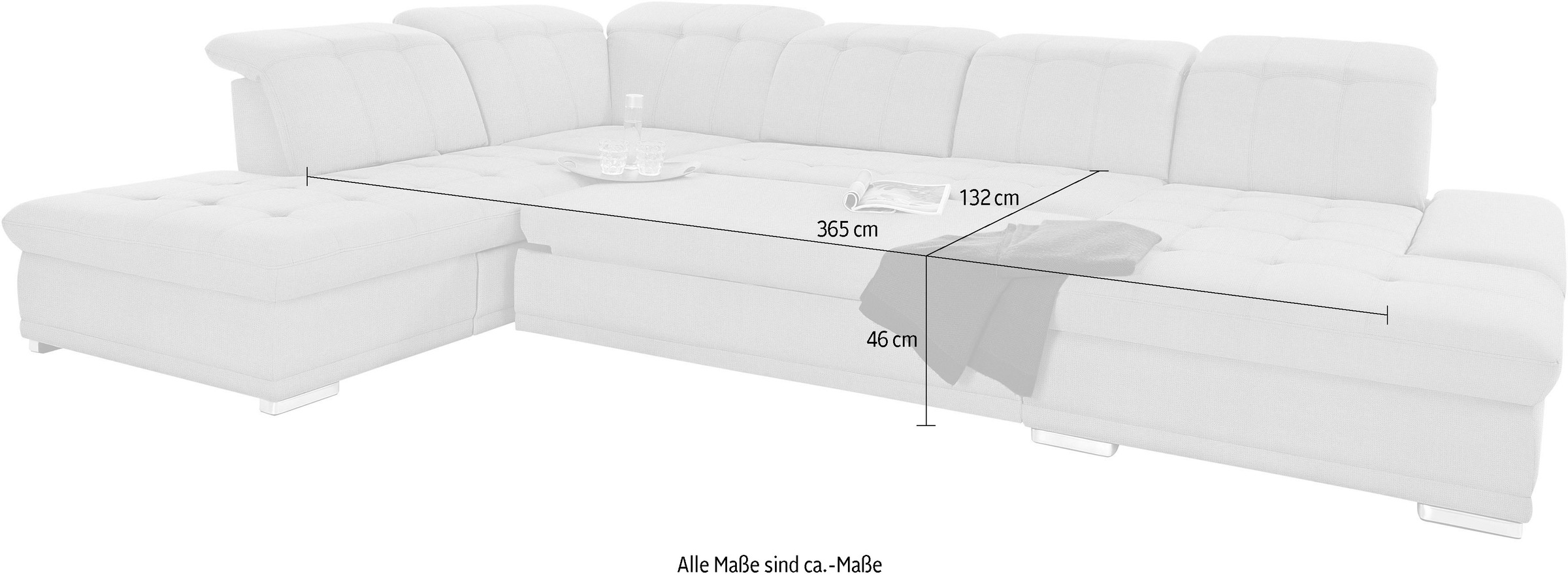 COTTA Wohnlandschaft »Holiday U-Form mit Sitztiefen-, Armteil- und Kopfteilverstellung«, wahlweise mit Bettfunktion & Bettkasten