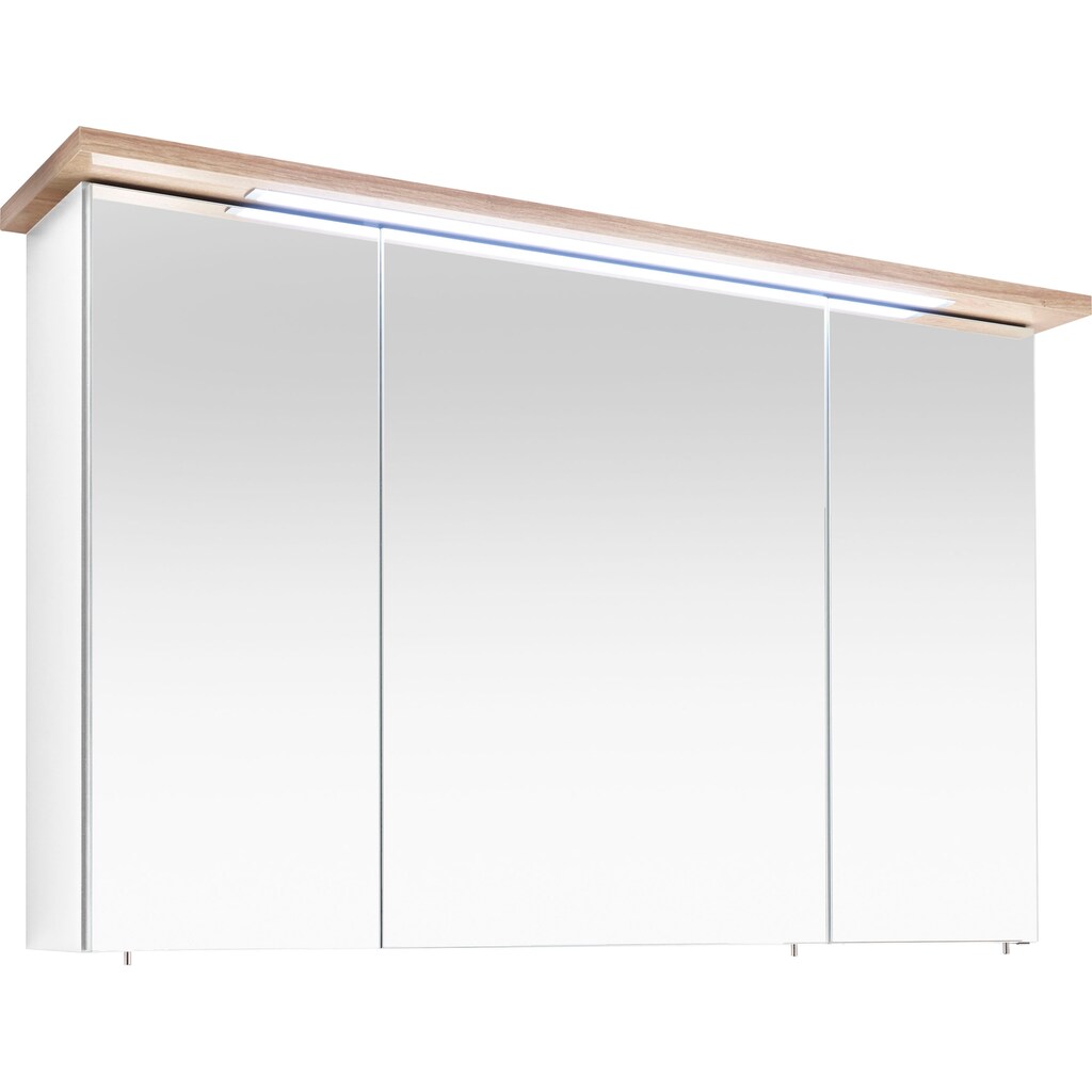 PELIPAL Spiegelschrank »Quickset 923«, Breite 115 cm, 3-türig, eingelassene LED-Beleuchtung, Schalter-/Steckdosenbox, Türdämpfer