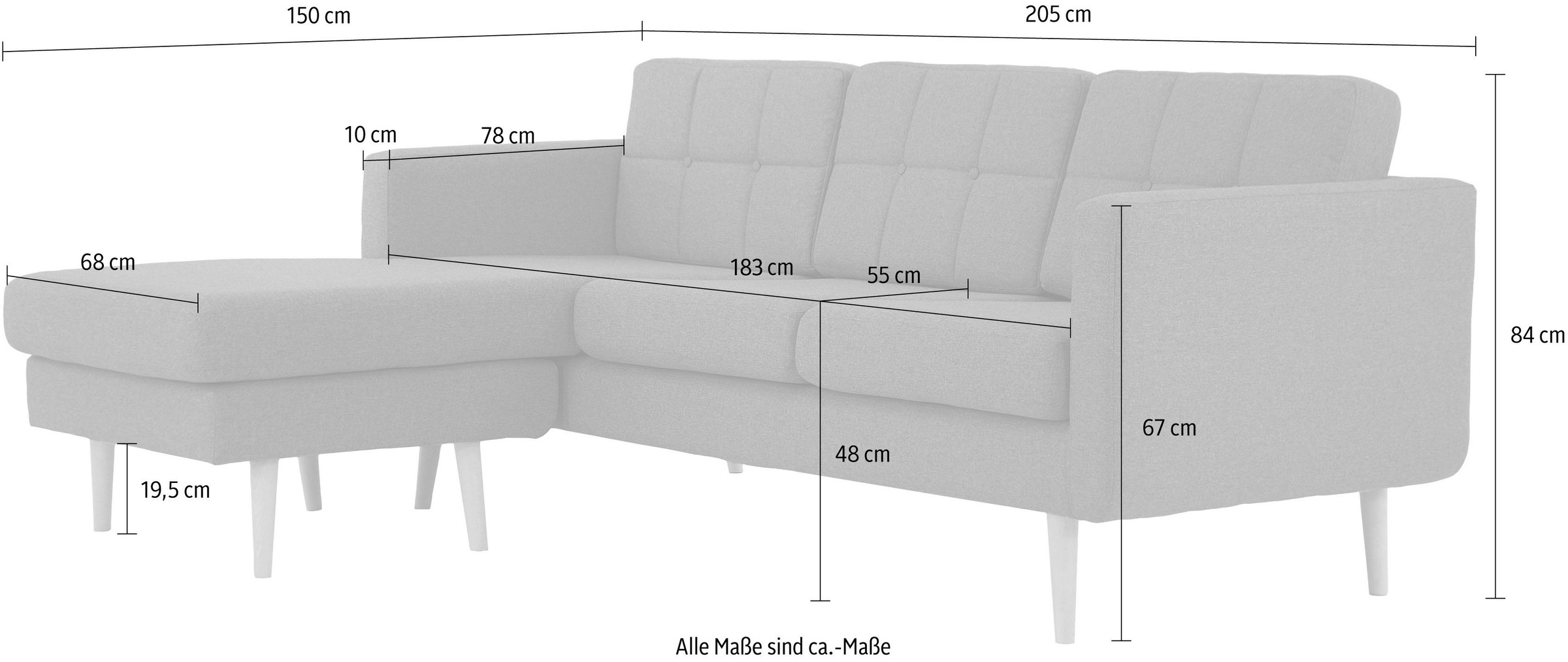 Home affaire Ecksofa »Brest L-Form«, mit Knopfheftung und Steppung im Rücken, geradliniges Design