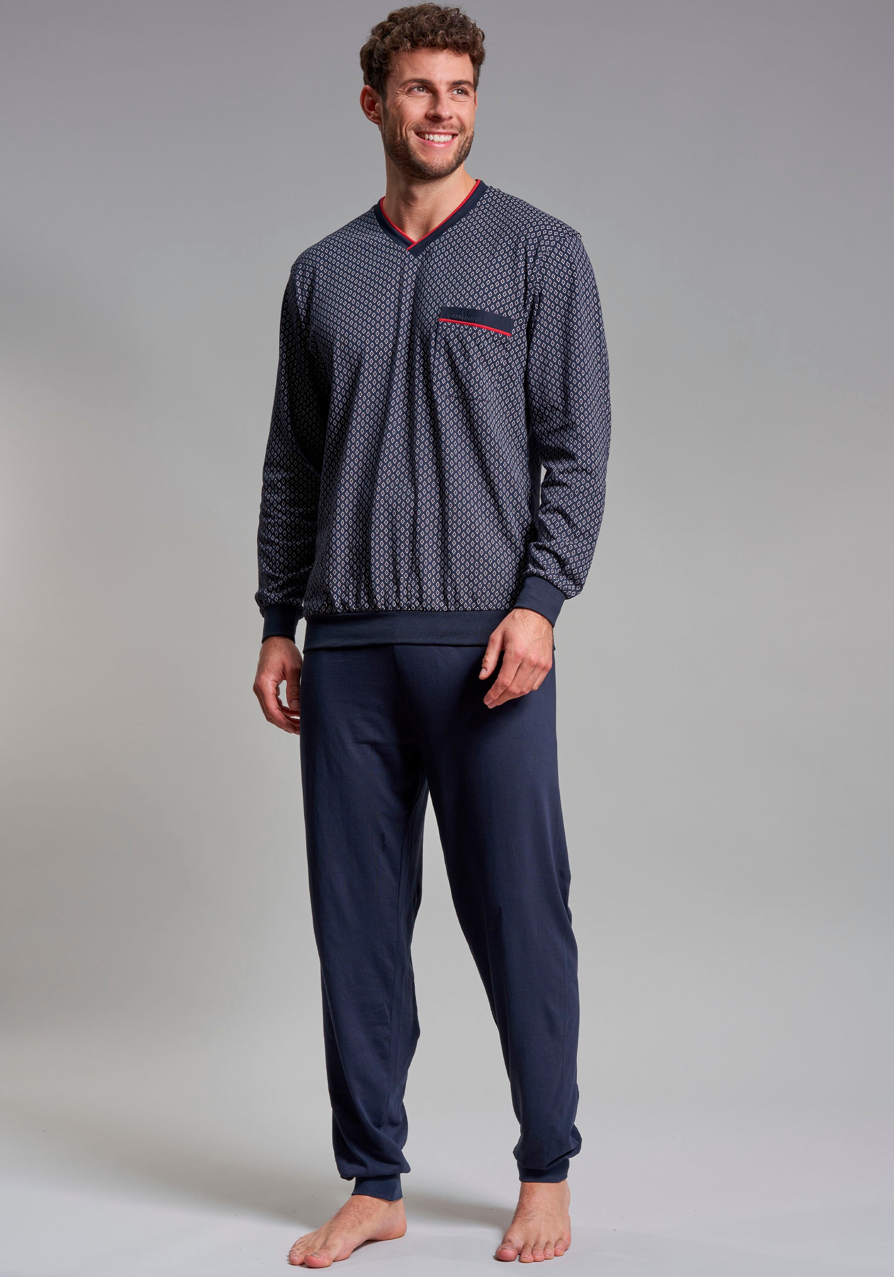 GÖTZBURG Pyjama »Manhattan«, (2 tlg.), V-Ausschnitt, Brusttasche
