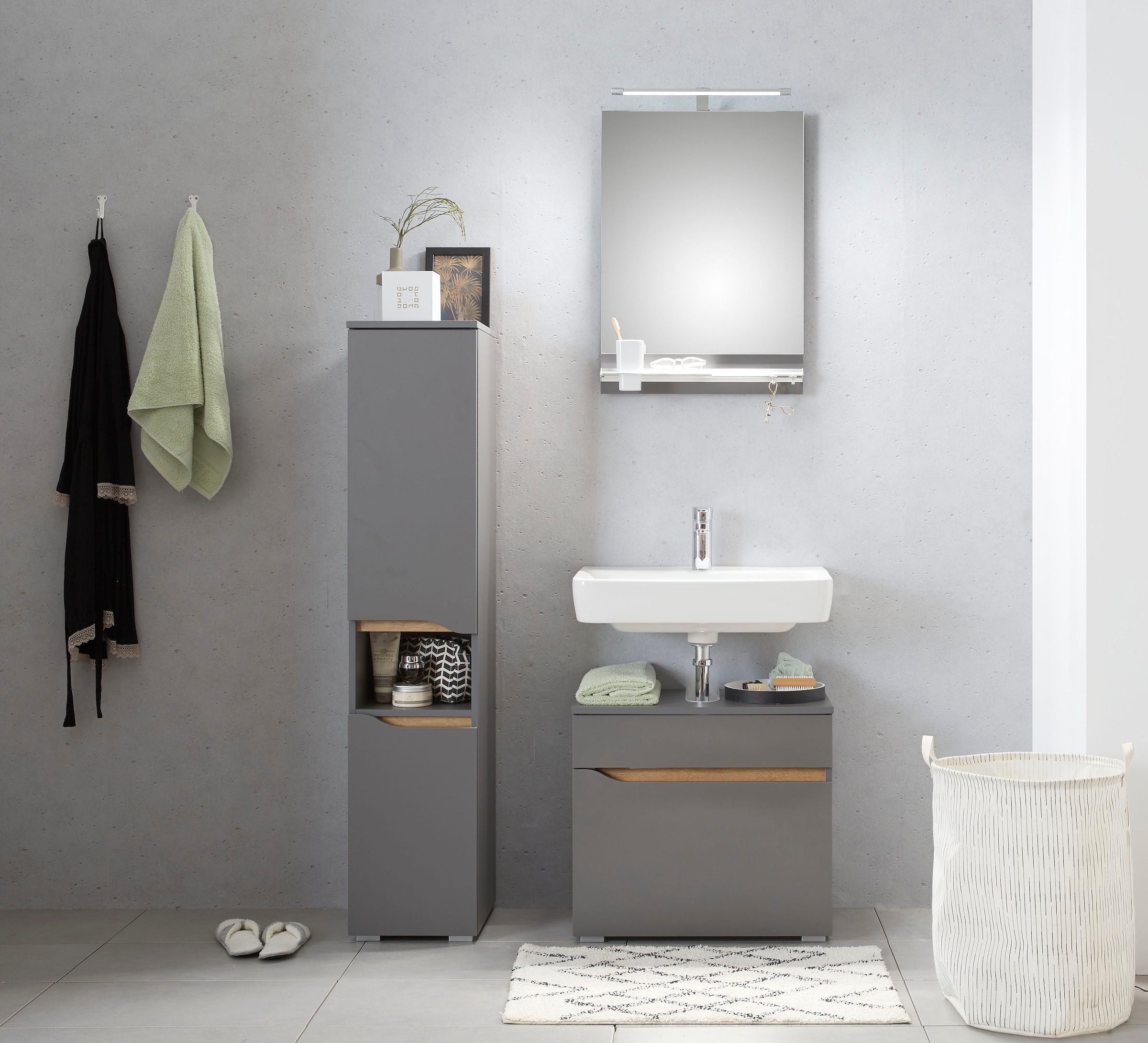 Saphir Midischrank »Quickset Badschrank 30 cm breit, 2 Türen, 1 Nische, 2 Einlegeböden«, Badezimmer-Midischrank inkl. Türdämpfer, grifflos