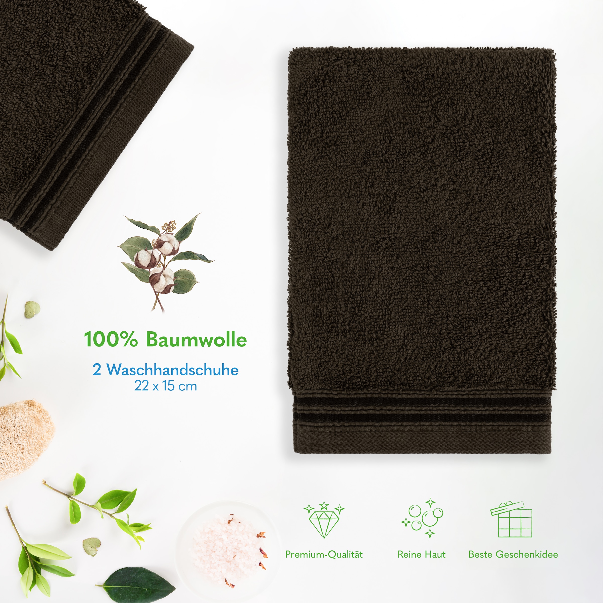 HAMMETEX Waschlappen »2er-Set Waschlappen 15x22 cm, 100% Baumwolle, weich und saugfähig«, (Set, 2 tlg., 2)