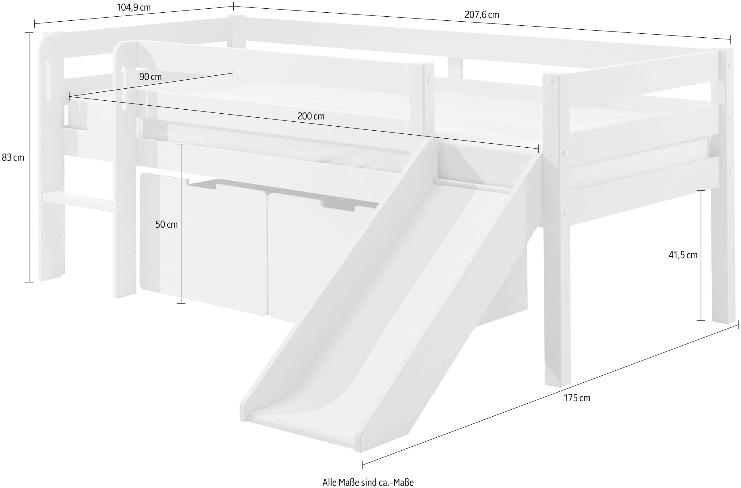 Vipack Spielbett »Vipack Pino«, Niedriges Spielbett mit LF 90 x 200 cm, wahlweise mit Hängeregal