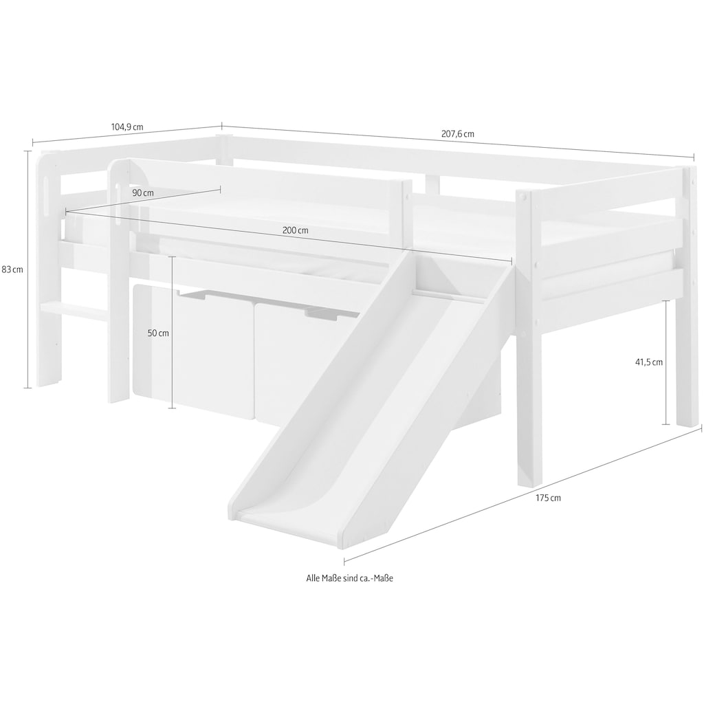 Vipack Spielbett »Vipack Pino«, Niedriges Spielbett mit LF 90 x 200 cm, wahlweise mit Hängeregal