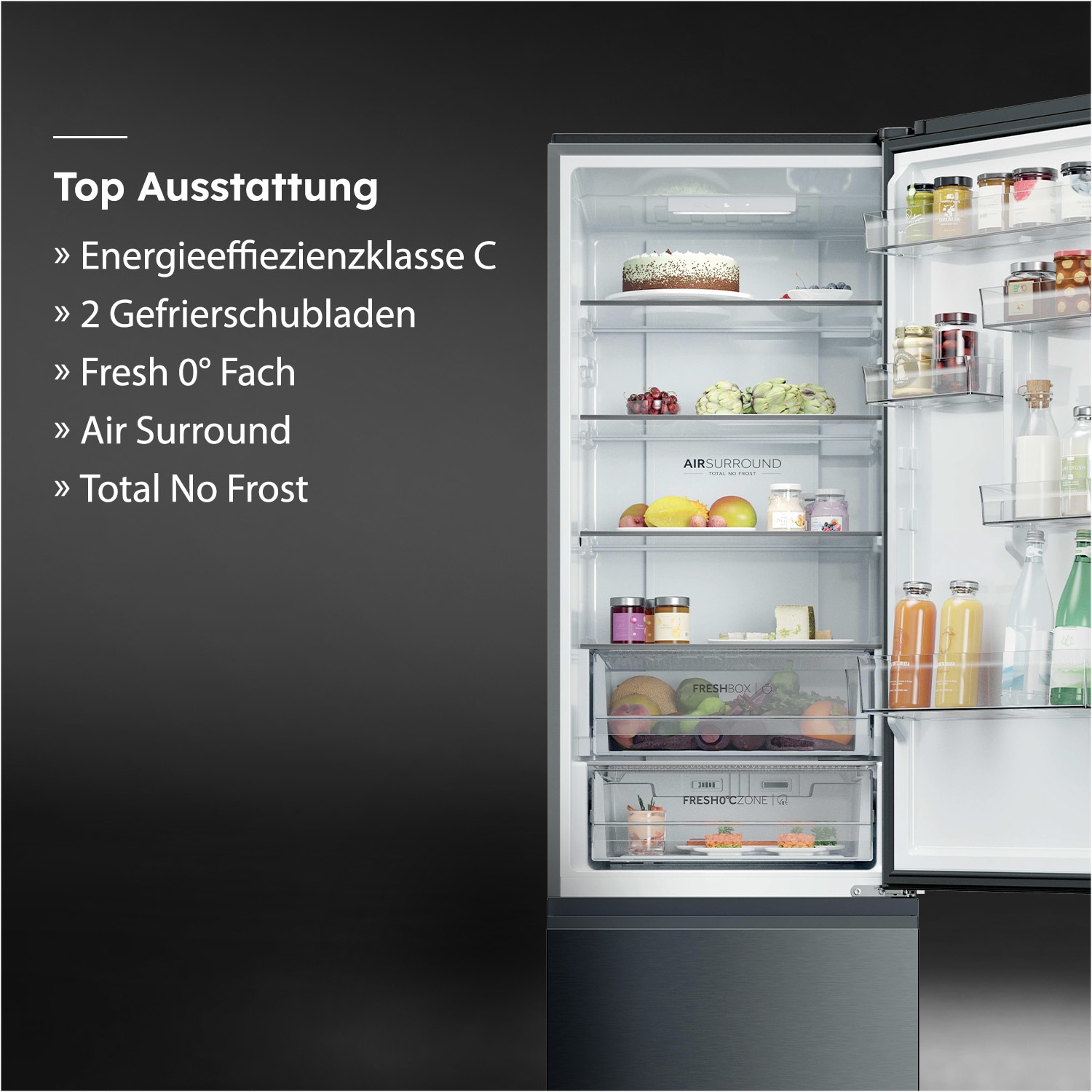 Haier Kühl-/Gefrierkombination Combi 3D 60 »HTR3620CNMP« 205 cm hoch 59,5 cm breit Easy Access-Gefrierschubladen: Alles schnell gefunden