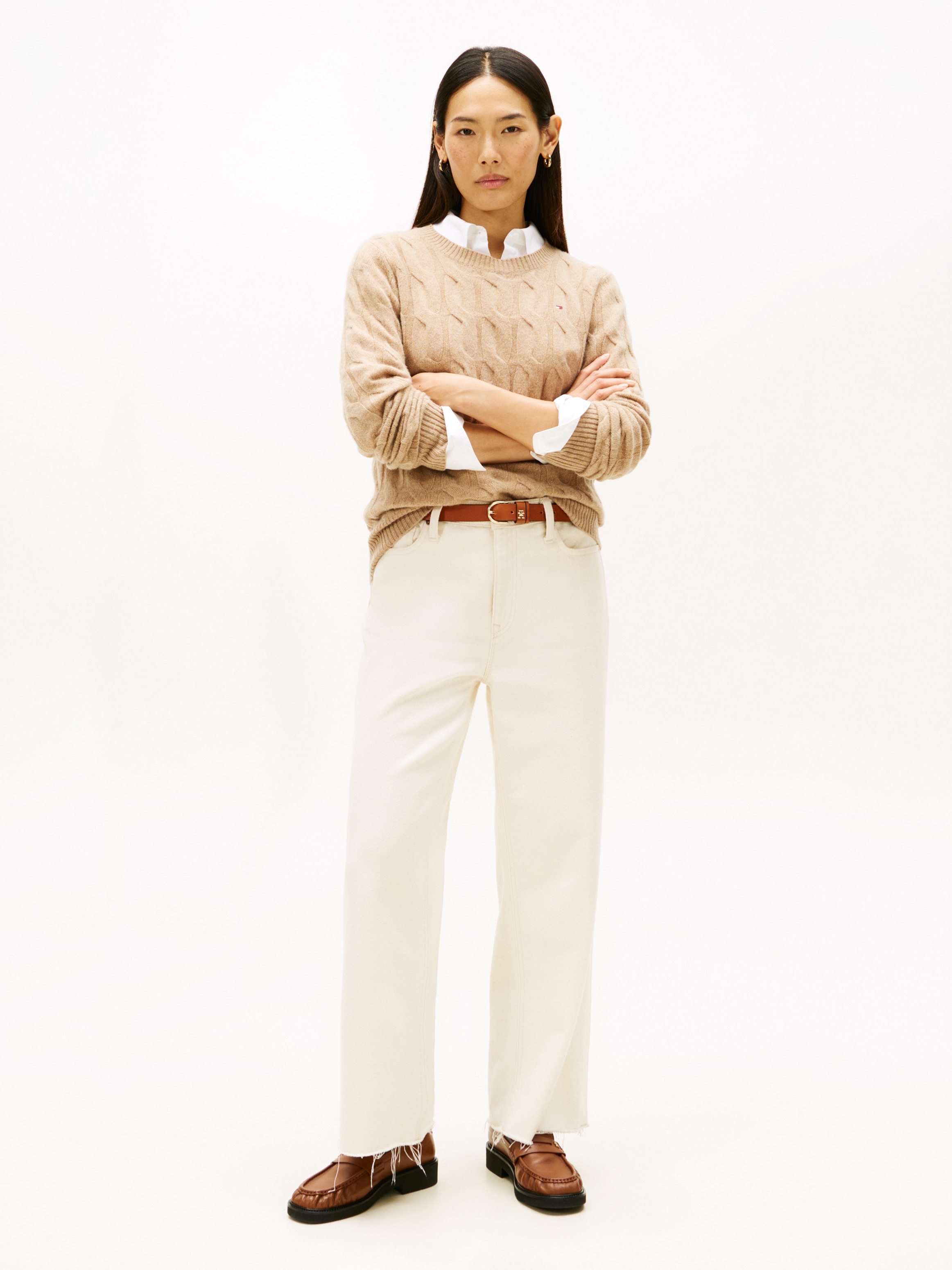 Tommy Hilfiger Strickpullover »SOFT WOOL CABLE C-NK« Wolle, mit Zopfmuster