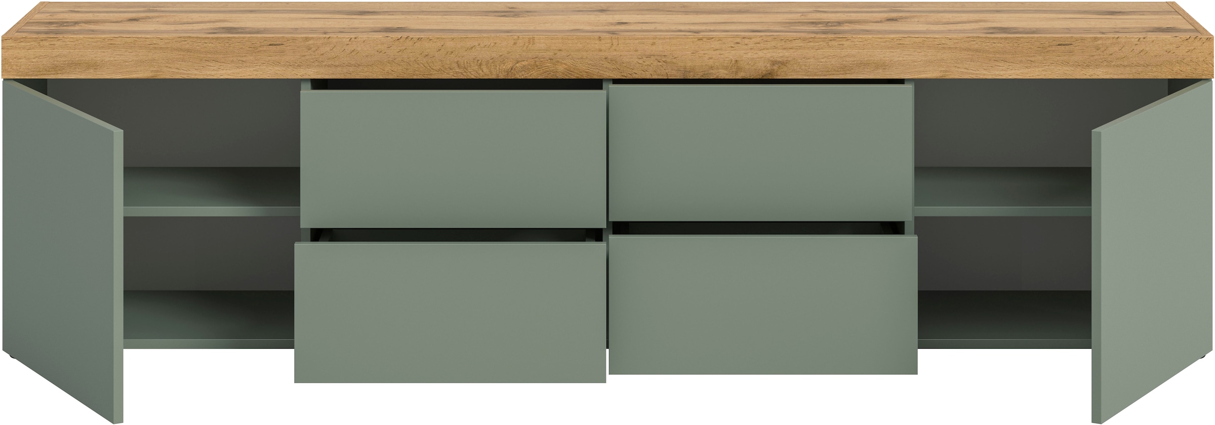 OTTO home Lowboard »MAMBO, Breite 200cm, 2 Türen, 4 Schubkästen, push-2-open« 2 farbige Ausführung, in verschiedenen Farben erhältlich, 1 Stk. tlg. Lowboard, TV Unterschrank, Tv-Schrank, Wohnzimmer