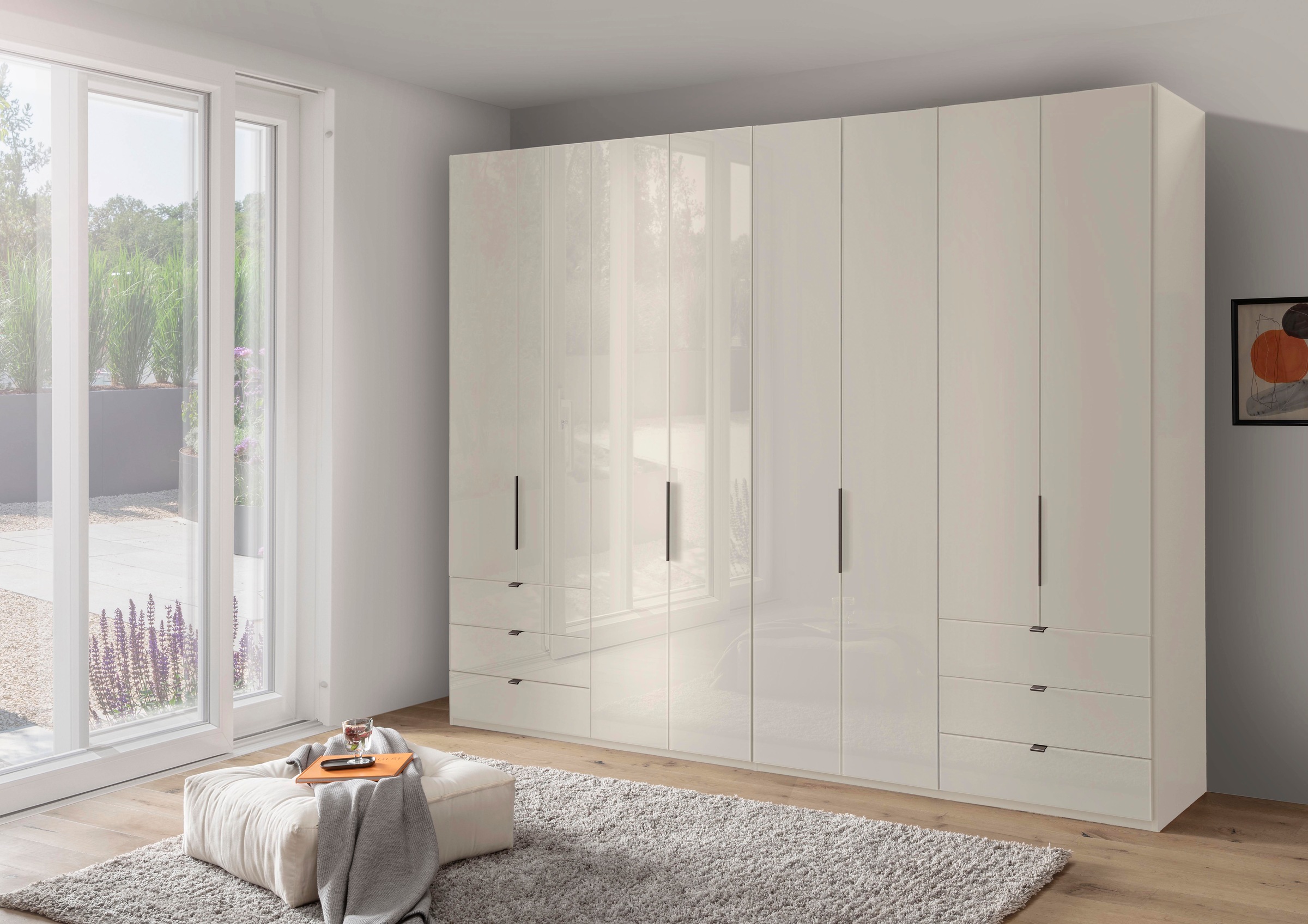 WIEMANN Falttürenschrank »Ohio, Kleiderschrank, Schrank, Garderobe, mit Schubladen, 300 cm« inklusive Einlegeböden & Kleiderstangen, 2 Höhen, MADE IN GERMANY,  inklusive Tür und Schubkastendämpfung, hochwertige Glasfront