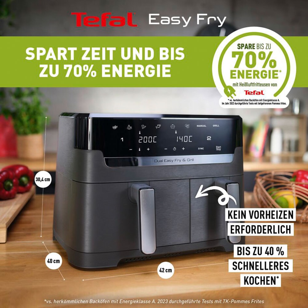 Tefal Heißluftfritteuse »EY905B Dual Easy Fry & Grill«, 2700 W, Doppelkammer Heissluftfritteuse, inkl. Hamburger Presse, EY905B