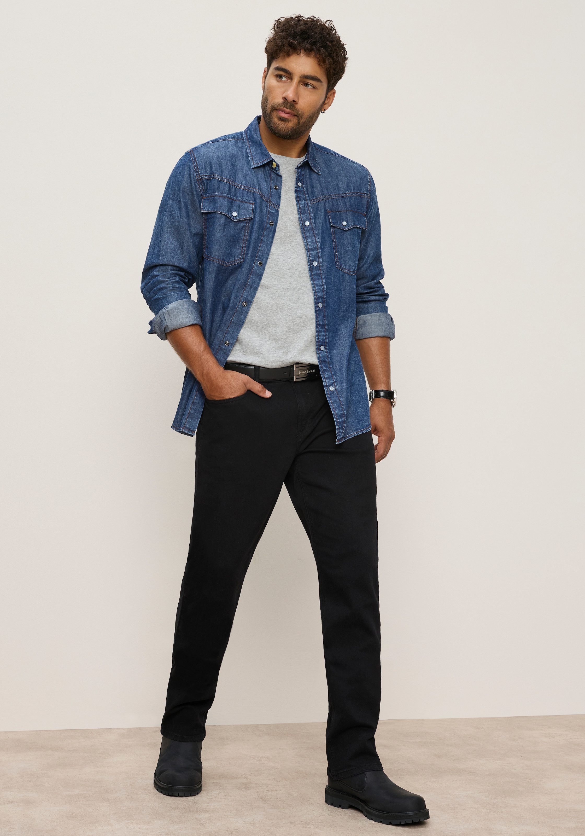 Bruno Banani Jeanshemd »schmal geschnitten« schmale Basic-Passform, aus Baumwolle in Denim-Jeans-Qualität