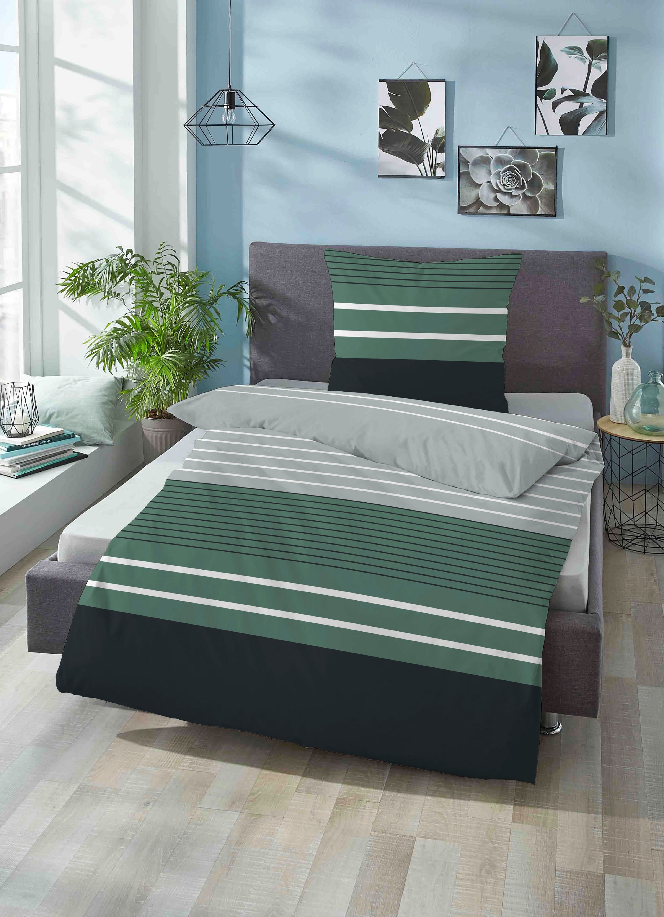 Biberna Bettwäsche »Fenja in Gr. 135x200, 155x220 oder 200x200 cm«, Bettwäsche aus Baumwolle in Satin-Qualität, Bettwäsche mit Streifen