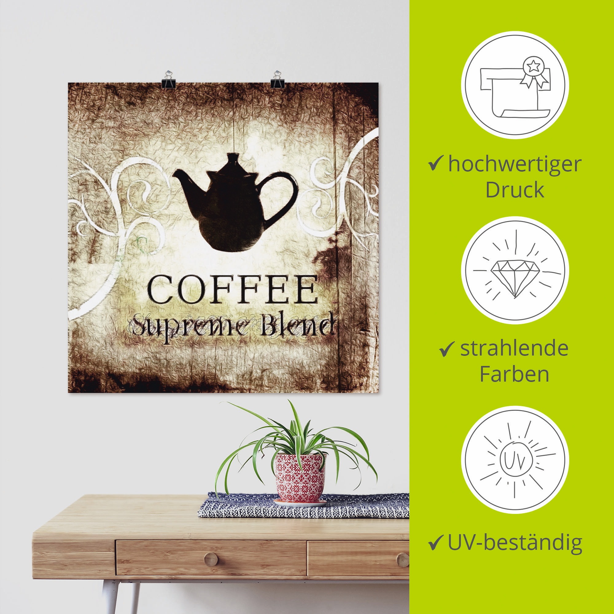 Artland Poster »Kaffee«, Getränke, (1 St.), als Leinwandbild, Wandaufkleber oder Poster in versch. Größen