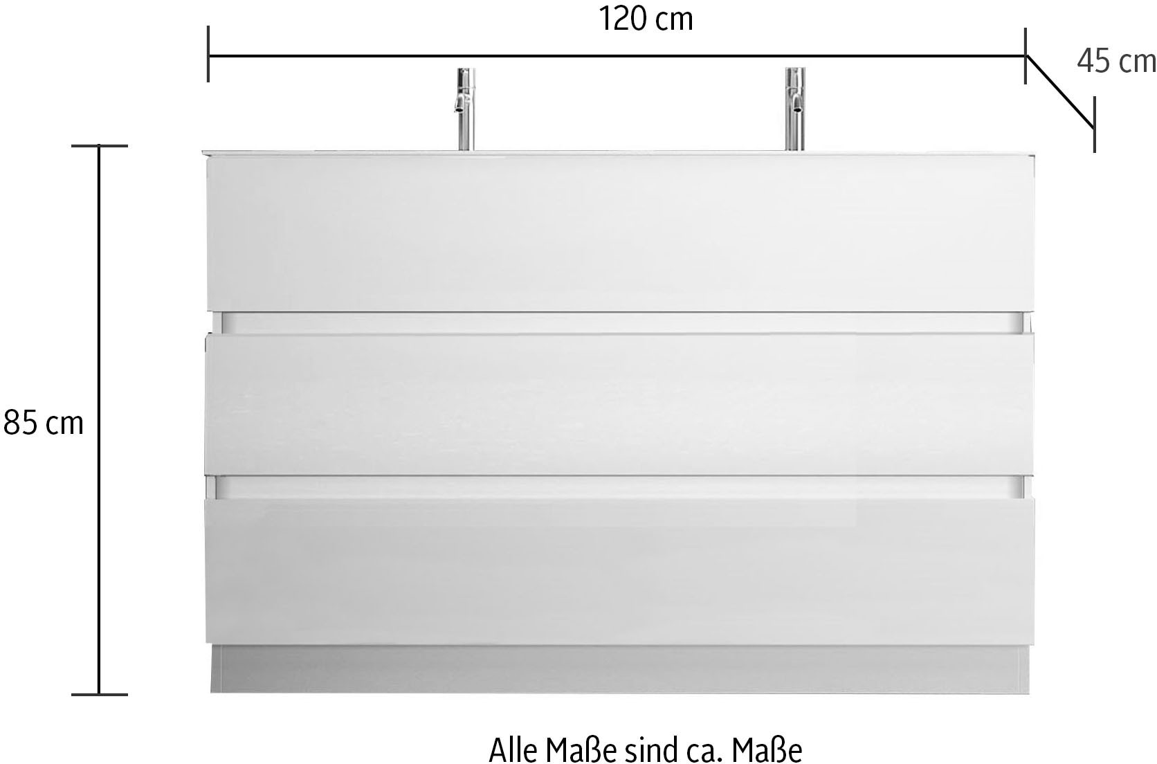 welltime Doppelwaschtisch »Start«, Breite 120 cm, 2 bzw. 3 Schubkästen, Soft-Close, Keramik-Einsatzbecken